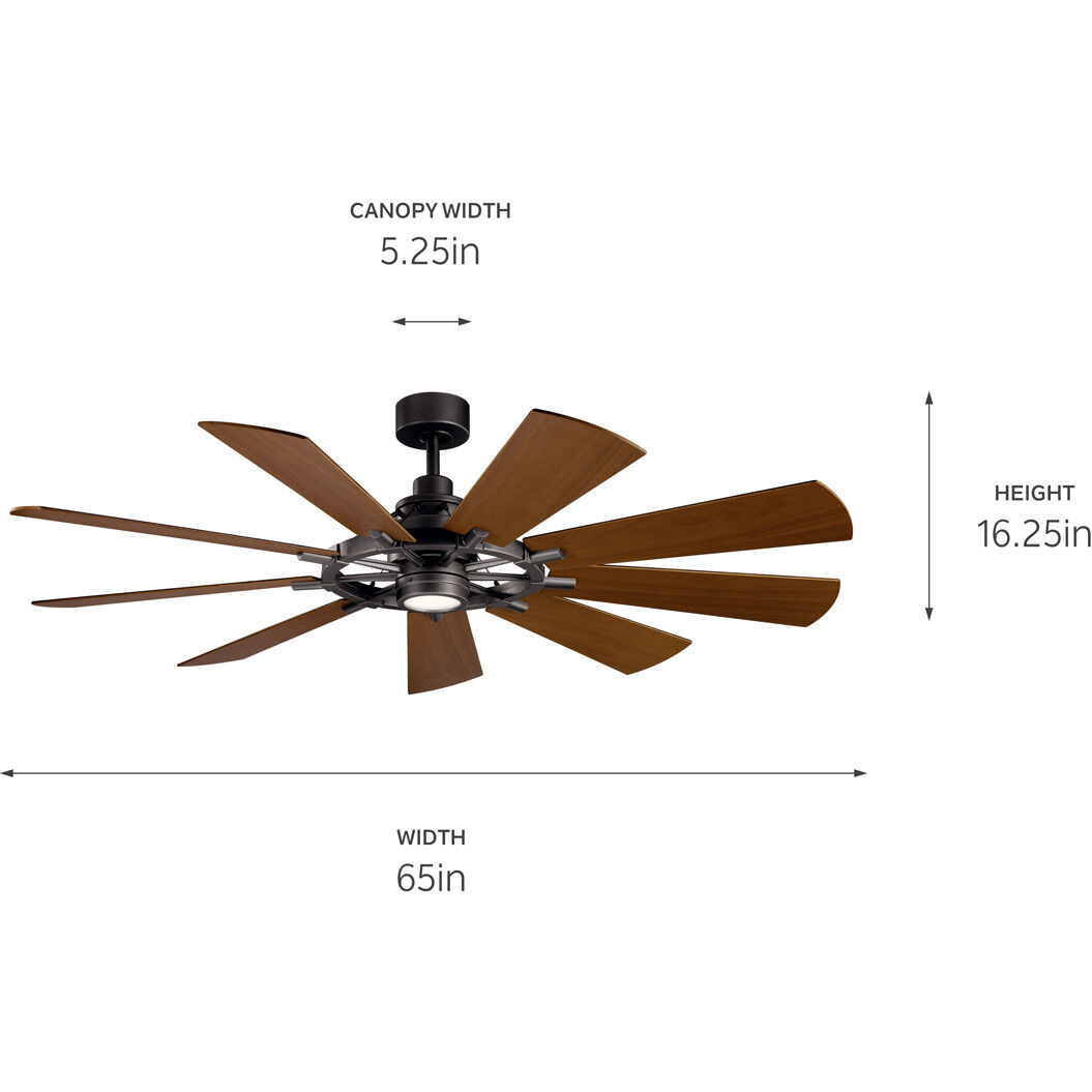 Gentry 65 inch Anvil Iron with Dist Antiq Gray Blades Ceiling Fan in Distressed Antique Gray/Walnut