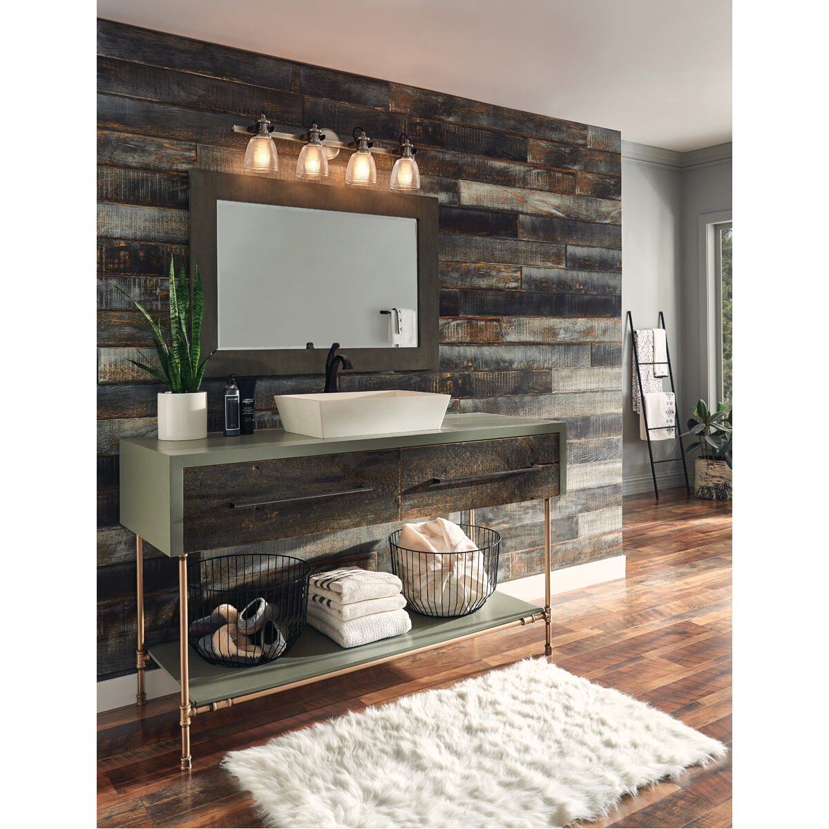 Flagship 4 Light 33 inch Classic Pewter Wall Mt Bath 4 Arm Wall Light