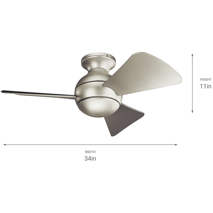 Sola 34 inch Brushed Nickel with Silver Blades Ceiling Fan