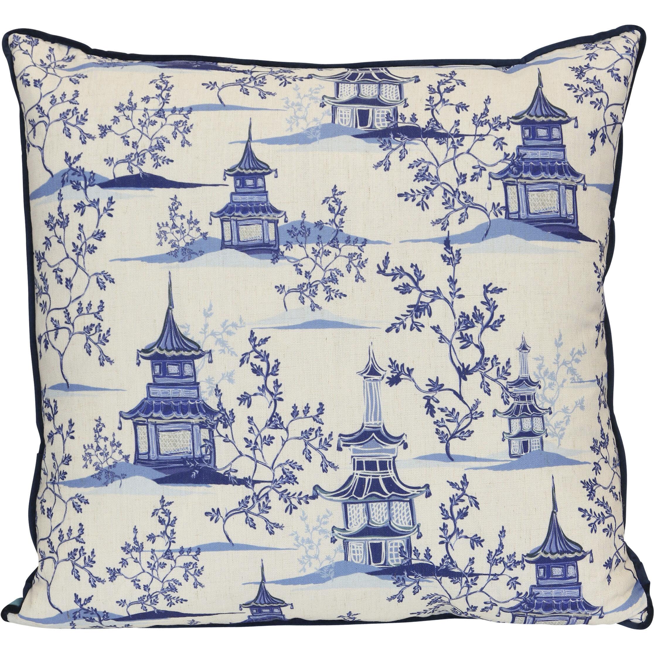 Chinoiserie 22 inch Cobalt Blue Pillow in 22" x 22"
