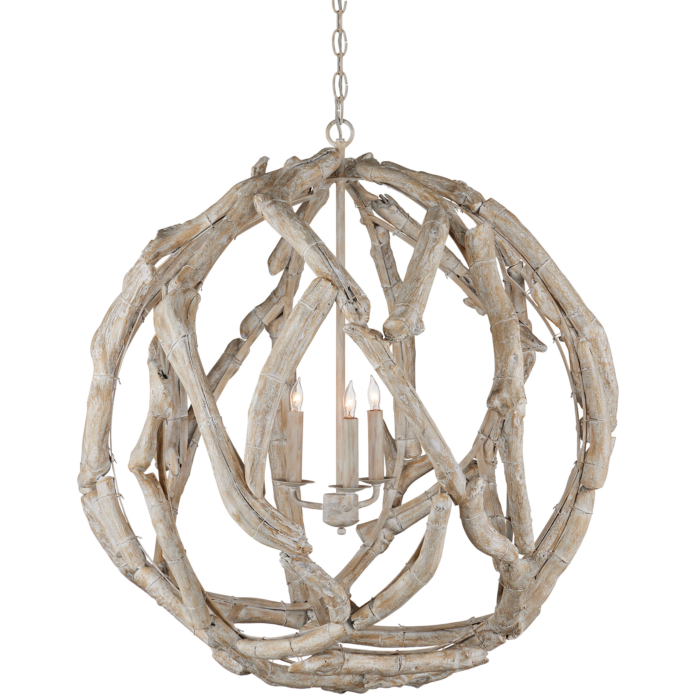 Driftwood 3 Light 29 inch Whitewashed Driftwood Orb Chandelier Ceiling Light