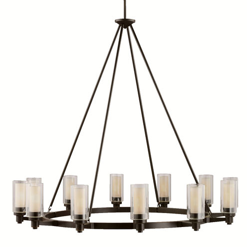 Circolo 12 Light 45 inch Olde Bronze Chandelier 1 Tier Large Ceiling Light in Clear Outer Cylinder With Umber Etched Inner, 1 Tier Large