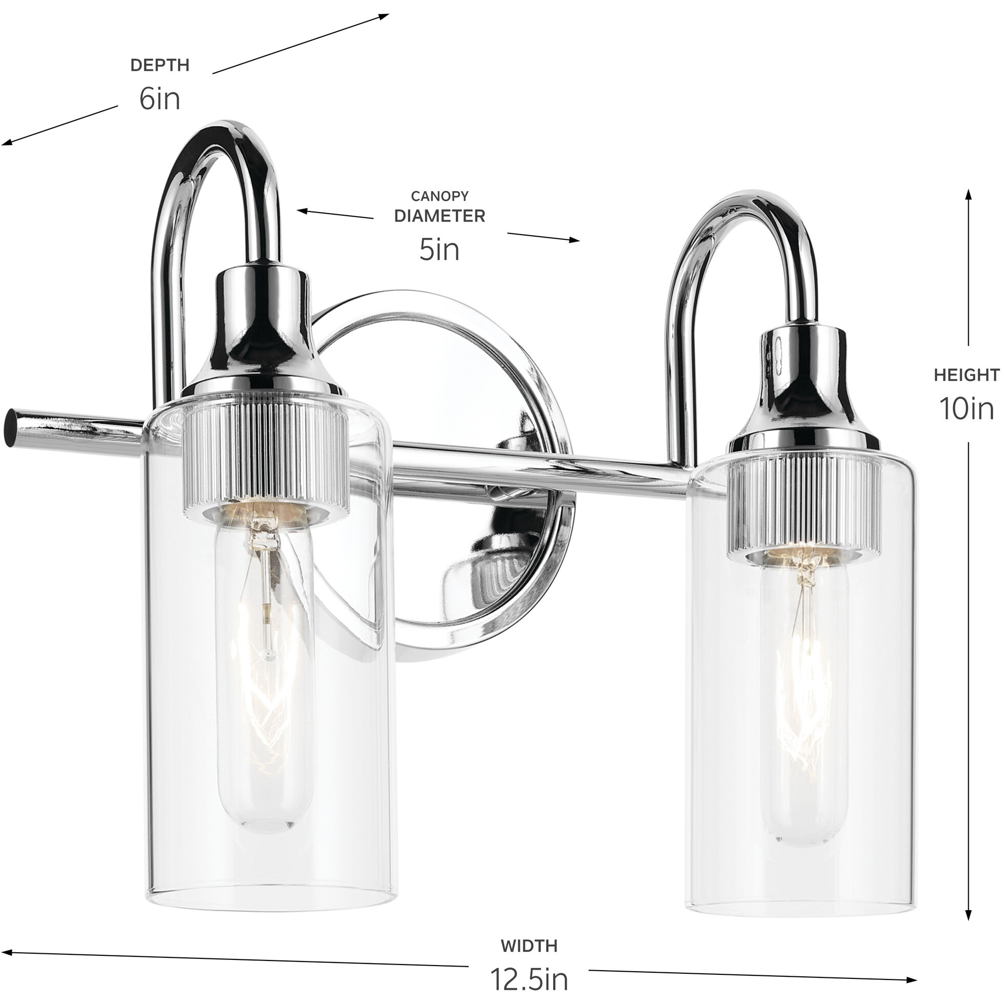 Kavi 2 Light 12.5 inch Chrome Vanity Light Wall Light