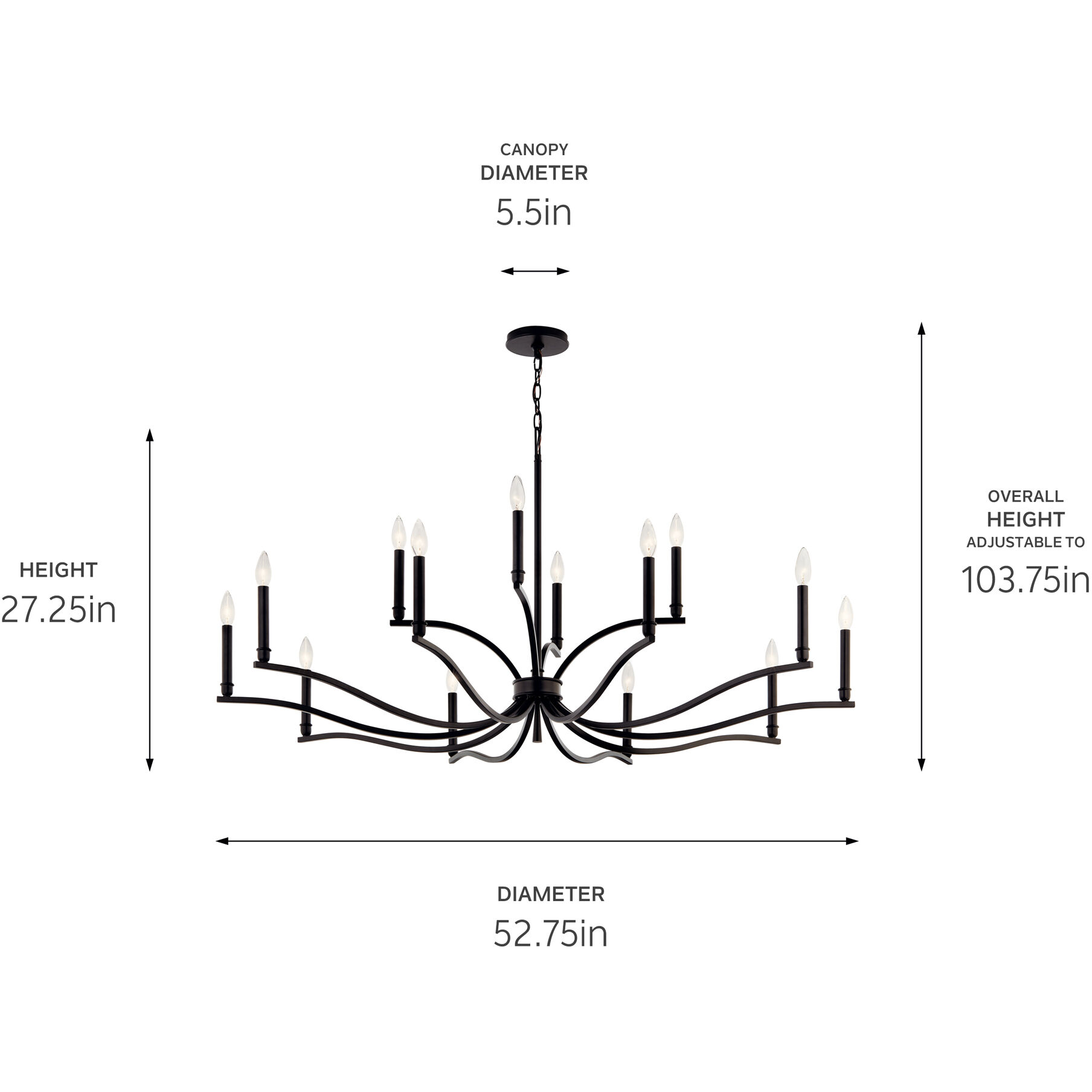 Malene 14 Light Black Chandelier Ceiling Light, 2 Tier Large
