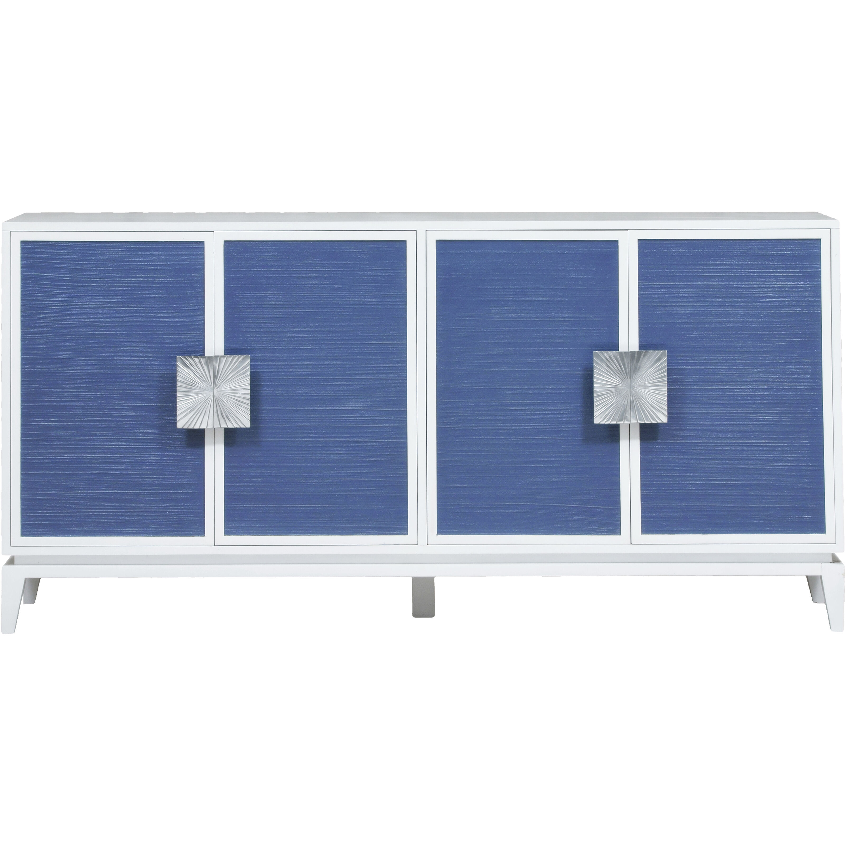 Asanso White with Blue and Silver Credenza, 4 Door