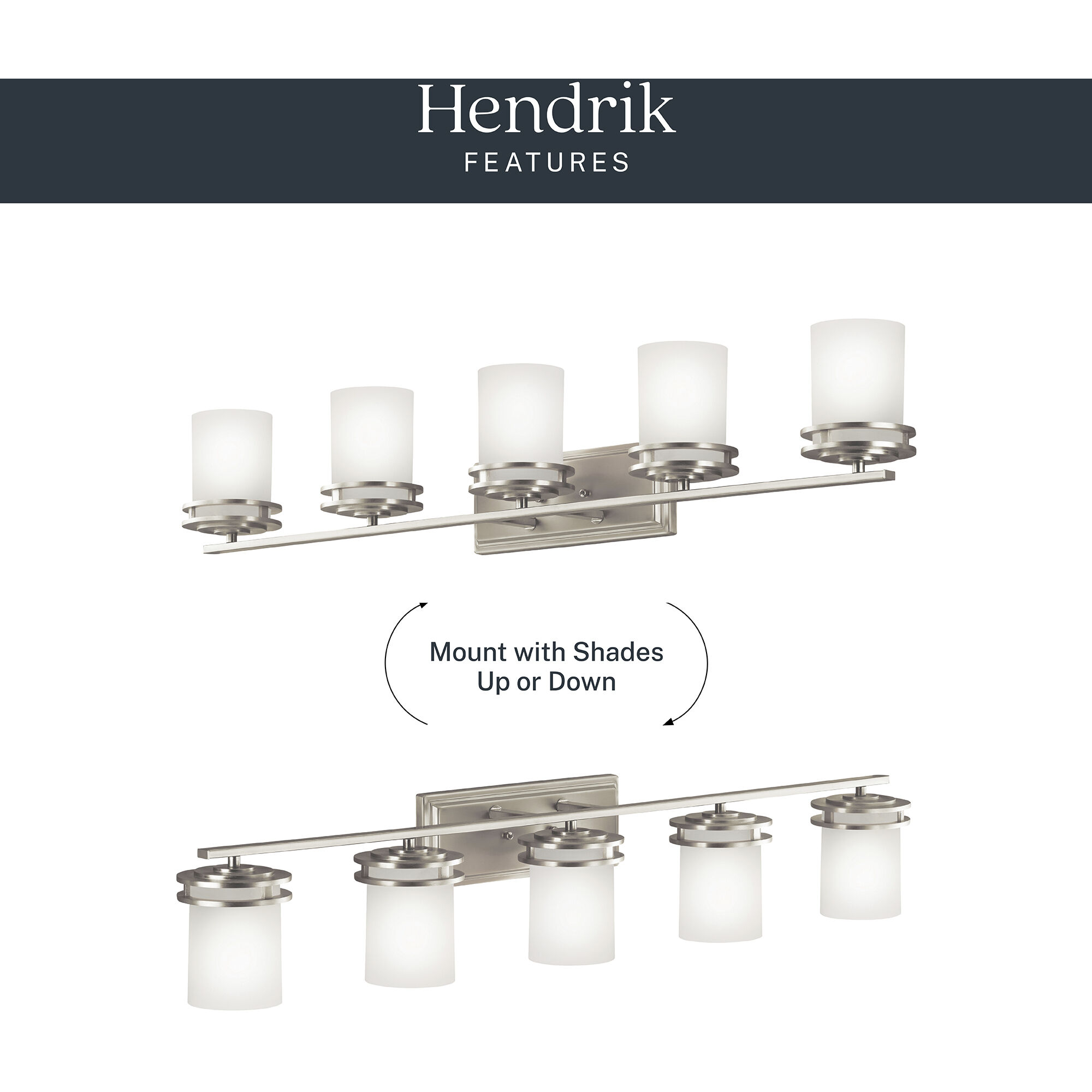 Hendrik 5 Light 43 inch Brushed Nickel Wall Mt Bath 5 Arm Or More Wall Light in Satin Etched Cased Opal