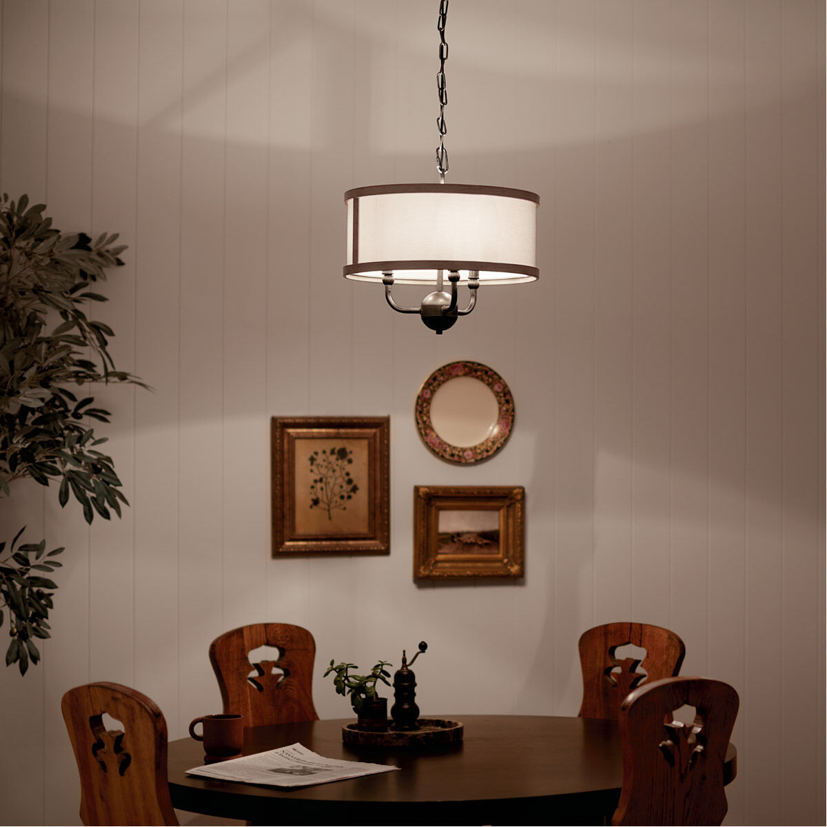 Kichler 52465AVI Homestead Heddle 3 Light 16 inch Anvil Iron Chandelier  Ceiling Light, Heddle