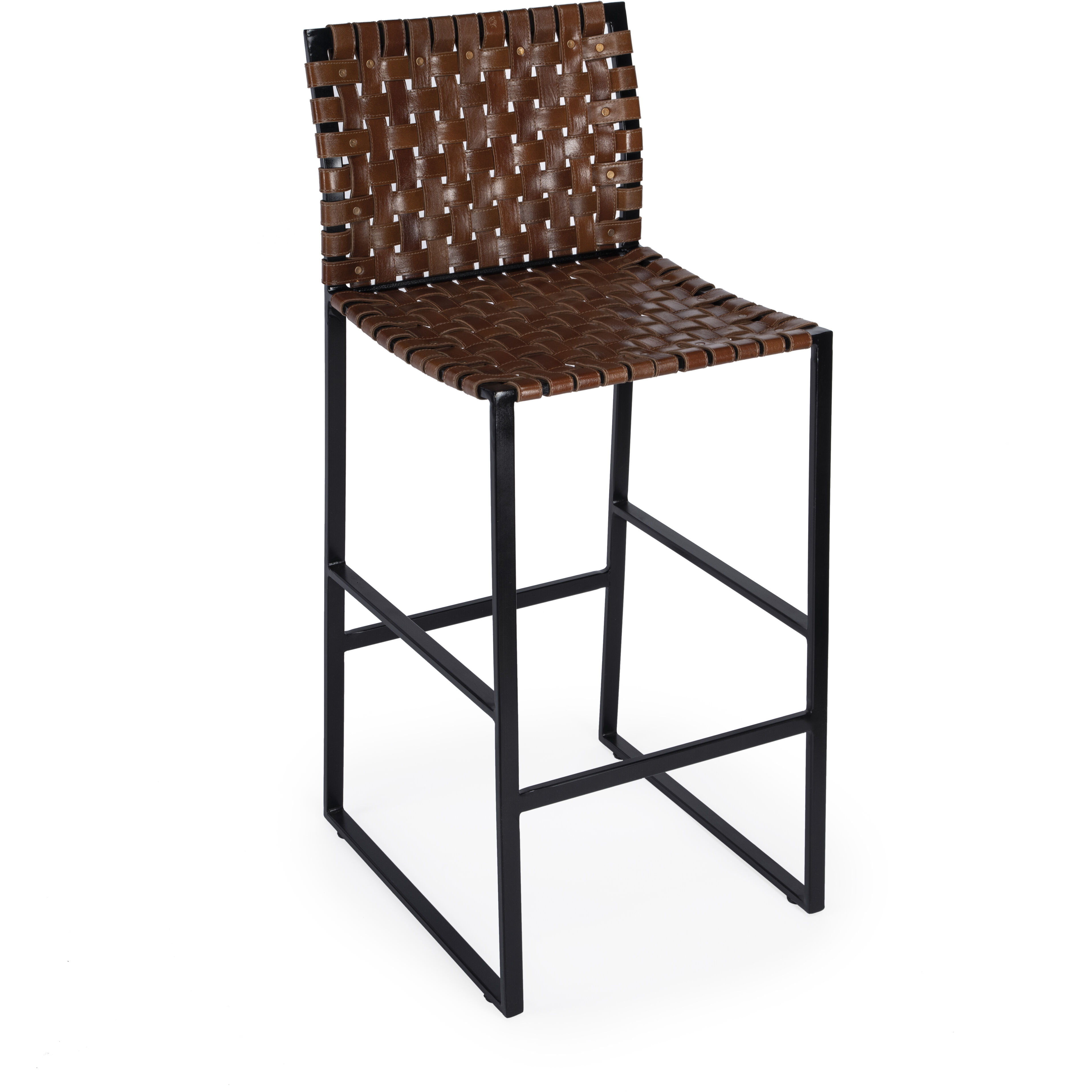 Urban Brown Woven Leather Bar Stool