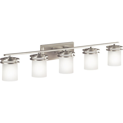 Hendrik 5 Light 43 inch Brushed Nickel Wall Mt Bath 5 Arm Or More Wall Light in Satin Etched Cased Opal