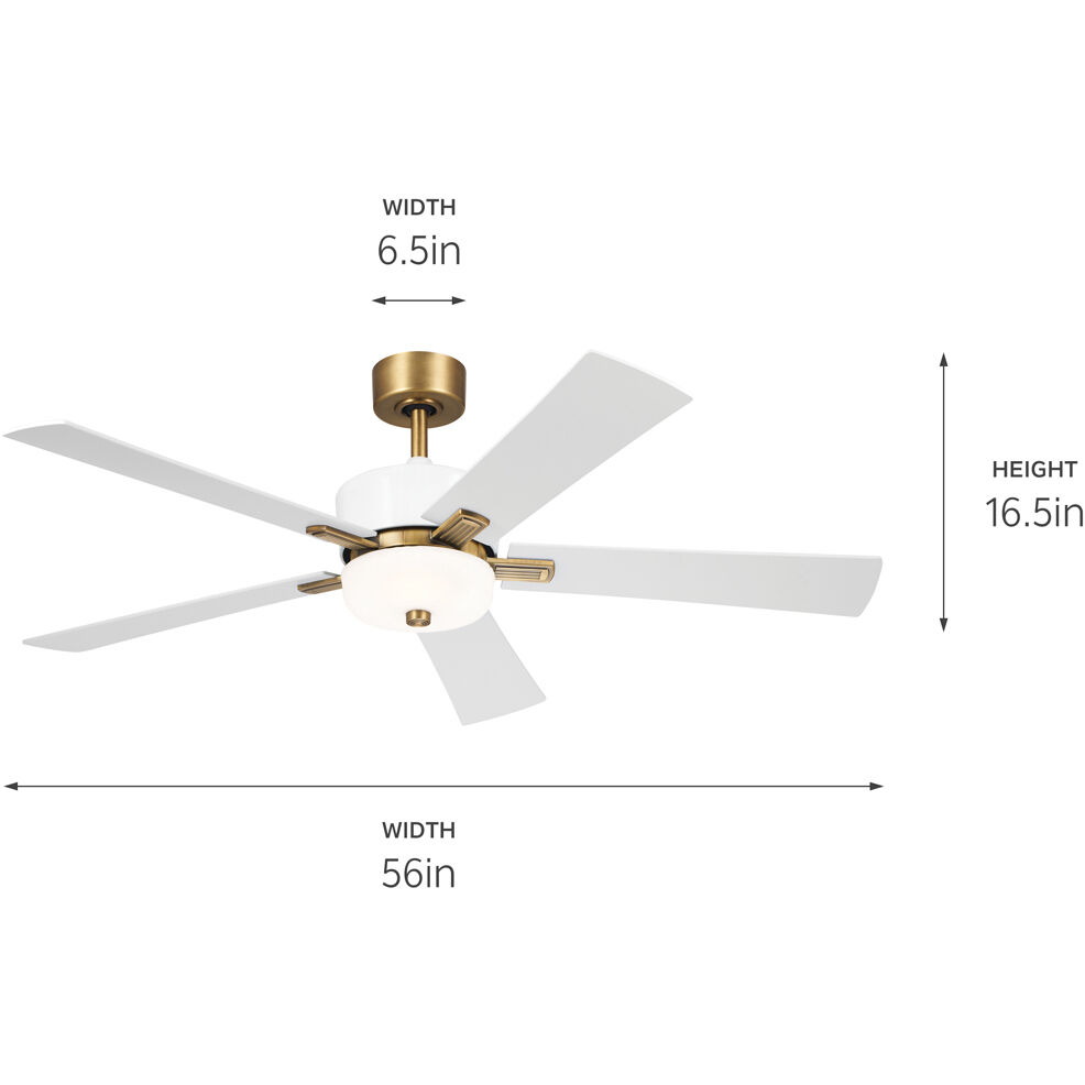 Icon 56 inch Brushed Natural Brass with White Blades Ceiling Fan