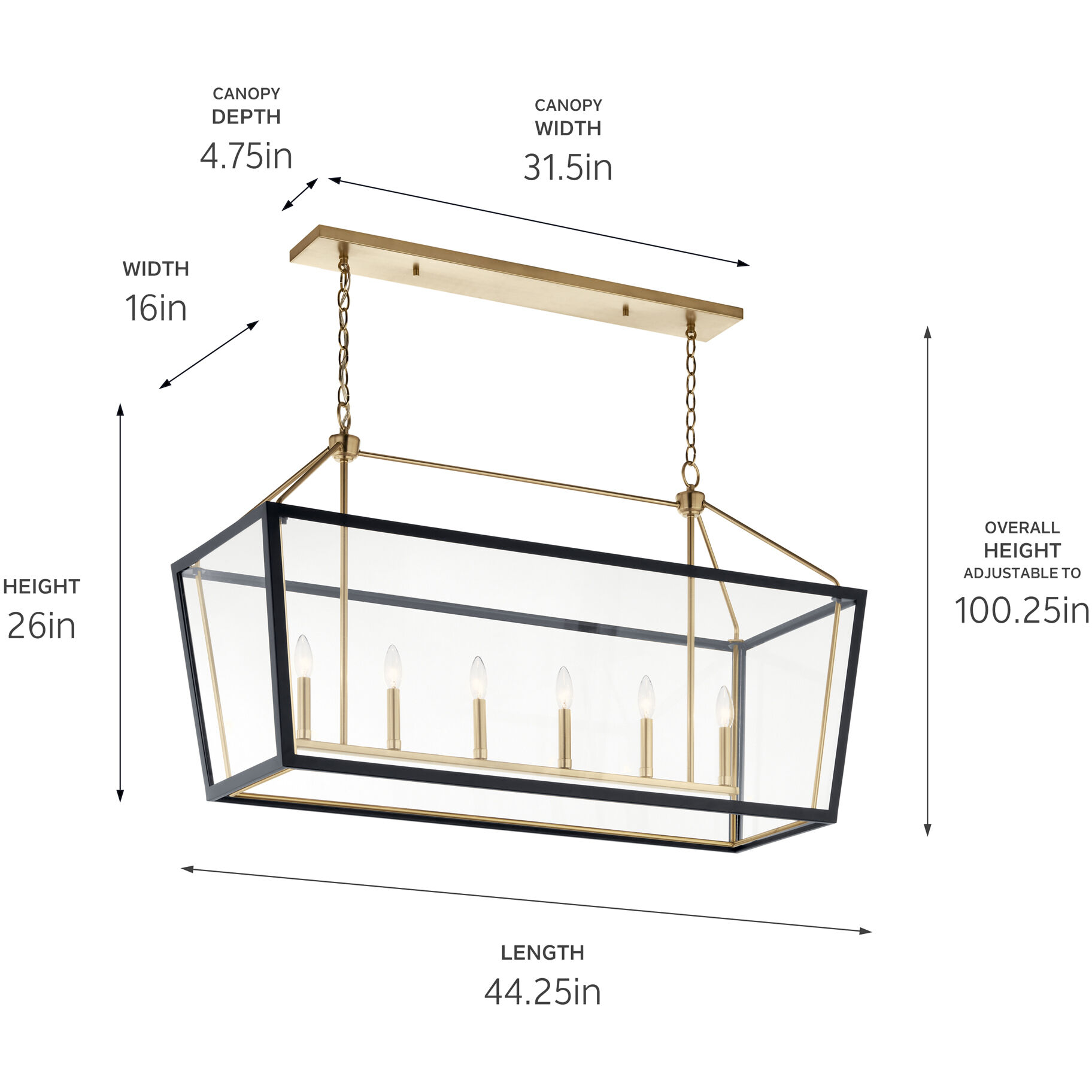 Delvin 6 Light 44.25 inch Champagne Bronze with Black Chandelier Linear Ceiling Light, Single