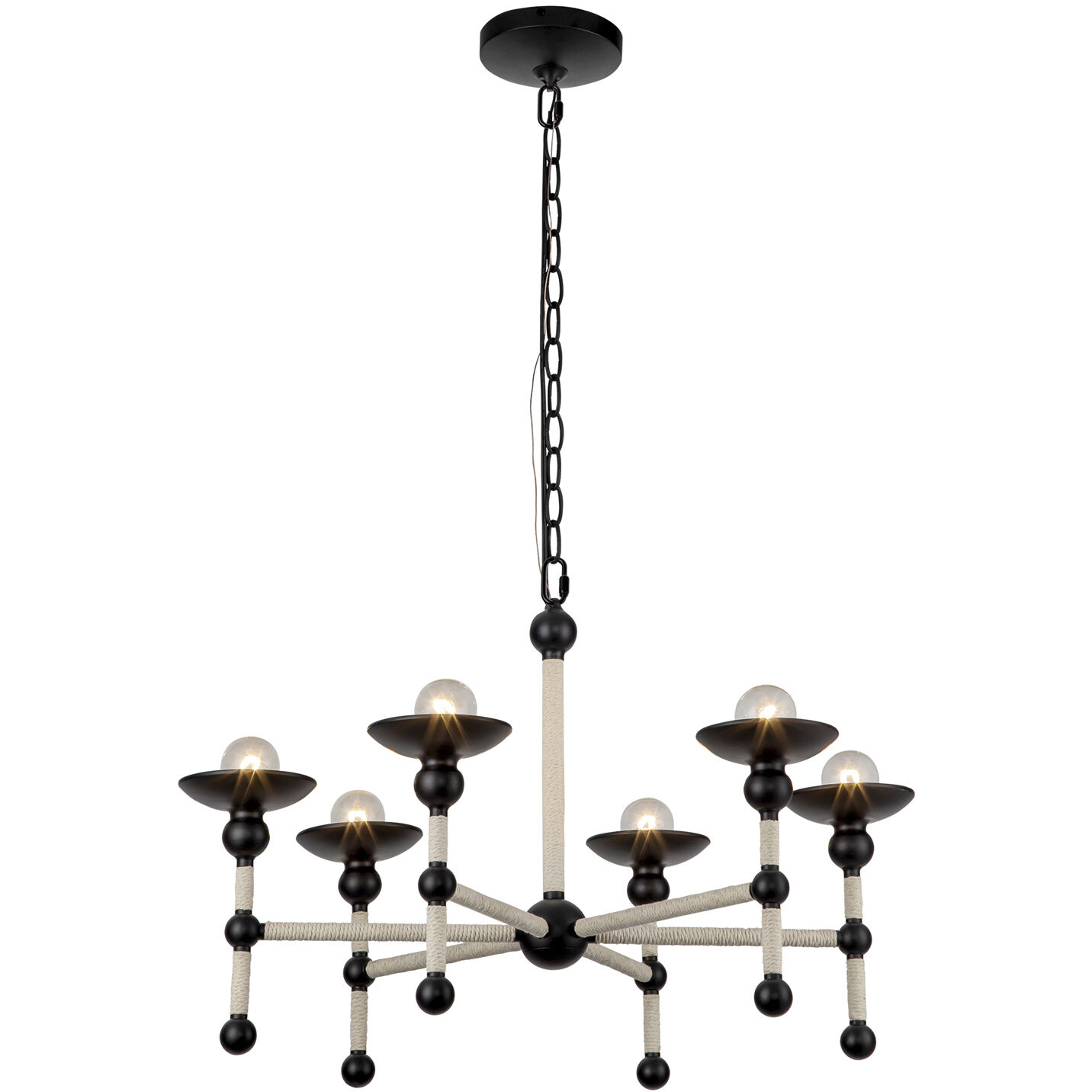 Nadine 6 Light 25 inch Matte Black/Cotton Chandelier Ceiling Light in Matte Black and Cotton
