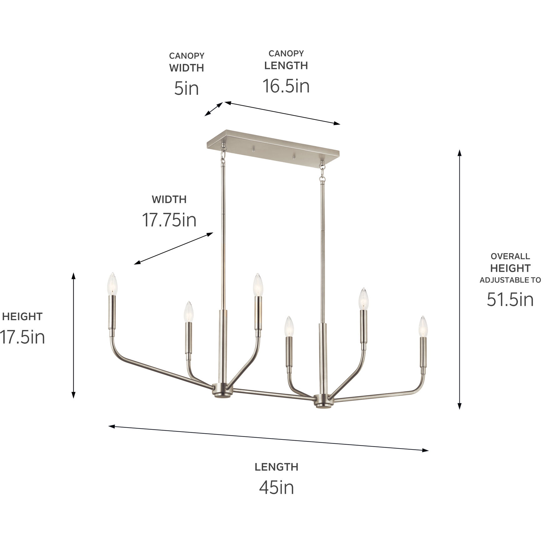 Madden 6 Light 17.75 inch Brushed Nickel Chandelier Linear Ceiling Light, Double