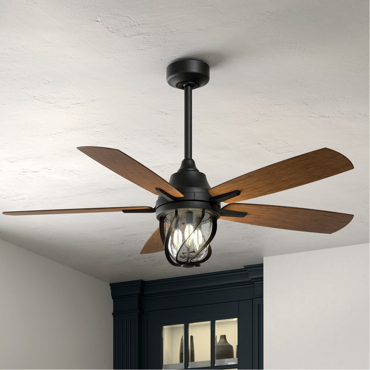 Lydra 52 inch Distressed Black with Walnut Blades Ceiling Fan
