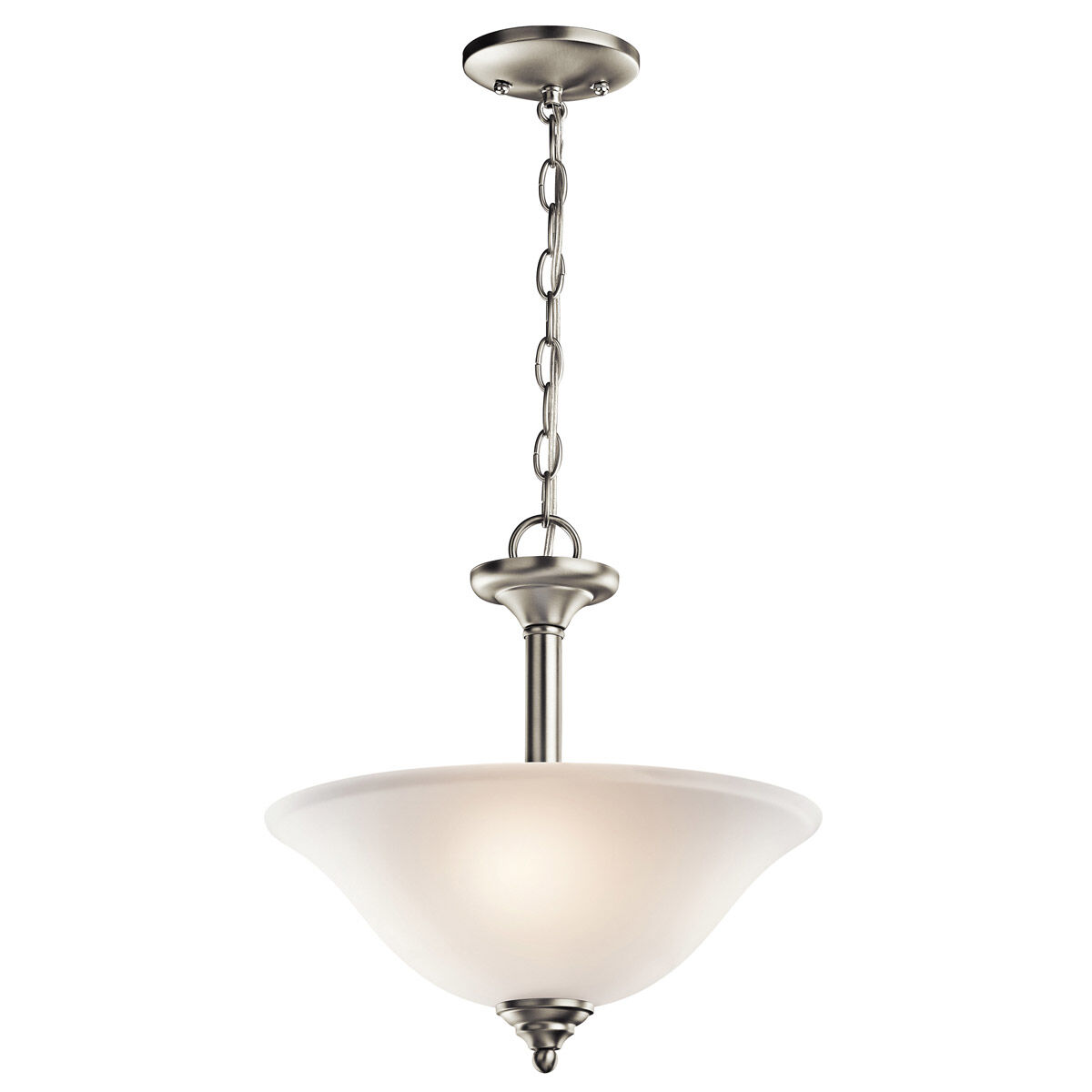 Wynberg 2 Light 15 inch Brushed Nickel Inverted Pendant/Semi Flush Ceiling Light in Satin Etched Glass, Incandescent