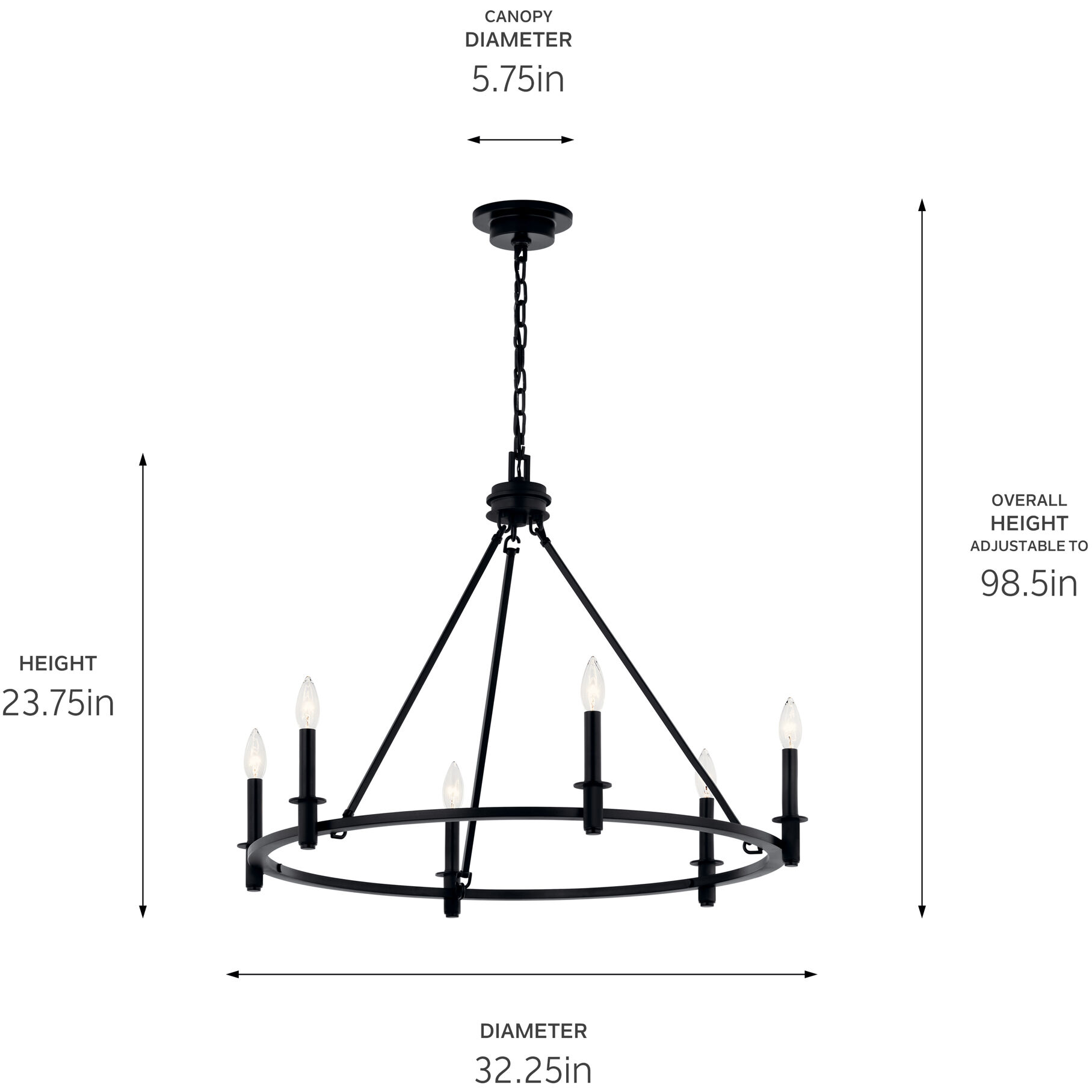 Carrick 6 Light Black Chandelier Ceiling Light, 1 Tier Small