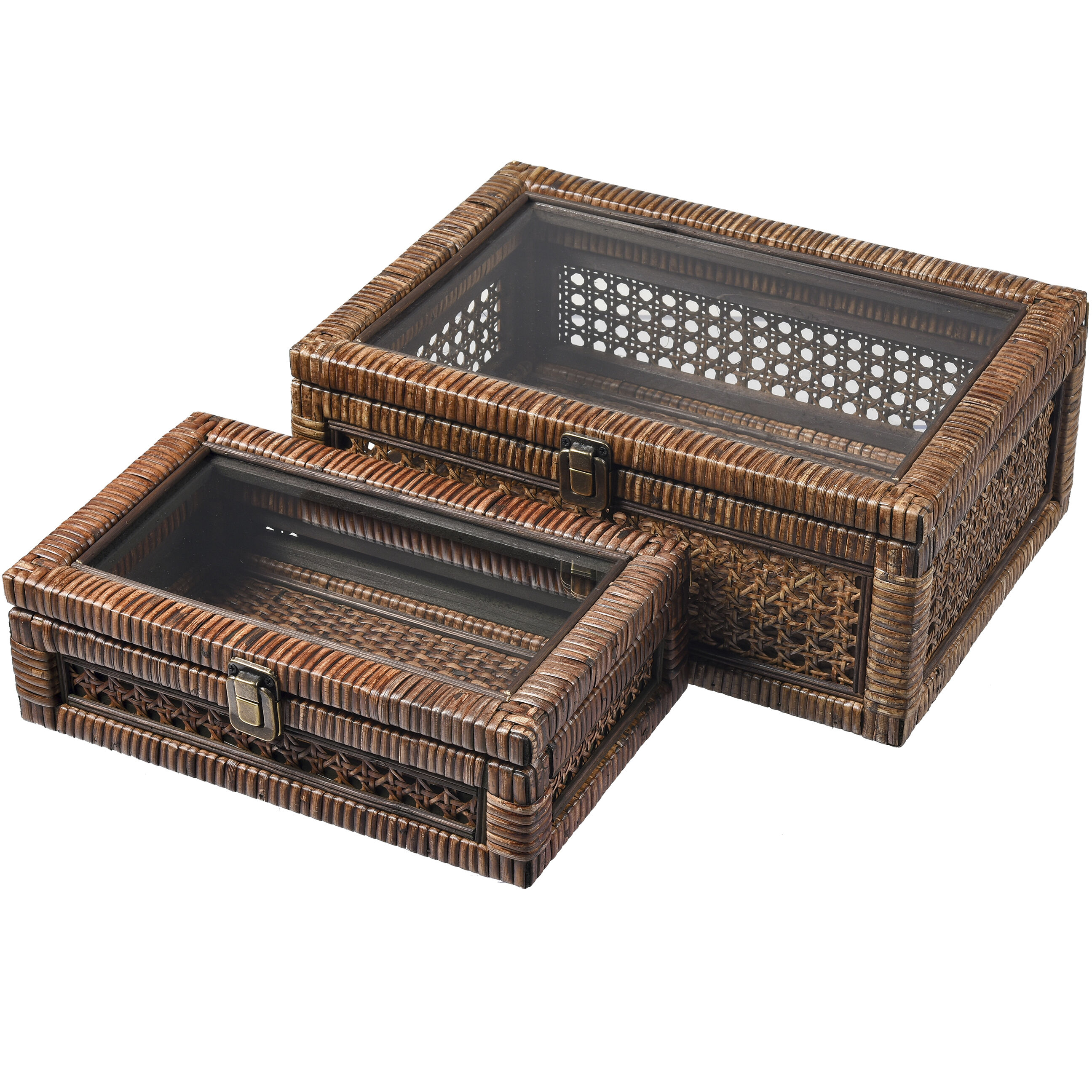 Bowman 13.5 X 9.5 inch Rich Brown with Clear and Aged Bronze Box, Set of 2