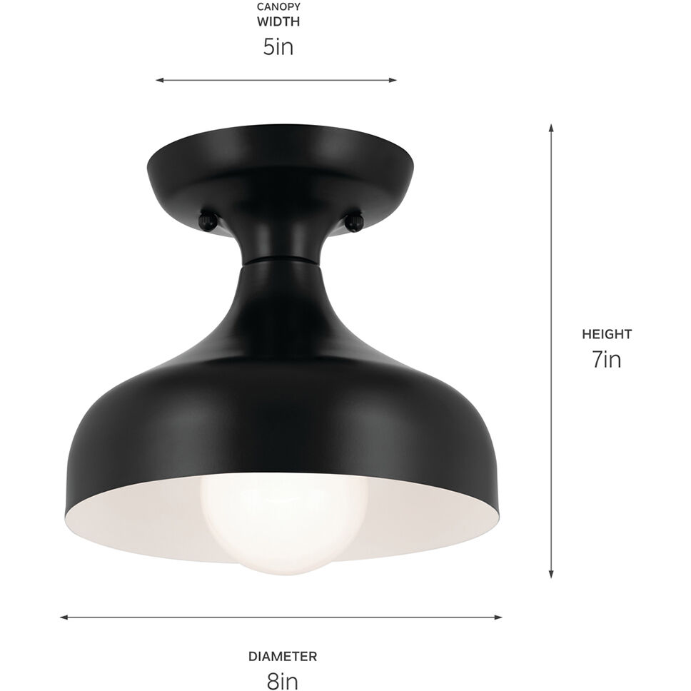 Kichler 52599BK Sisu LED 8 inch Black Semi Flush Mount Ceiling Light