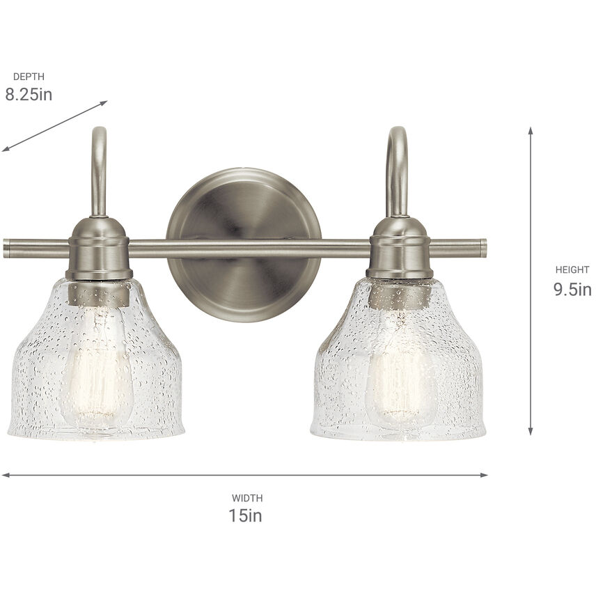 Avery 2 Light 15 inch Brushed Nickel Wall Mt Bath 2 Arm Wall Light