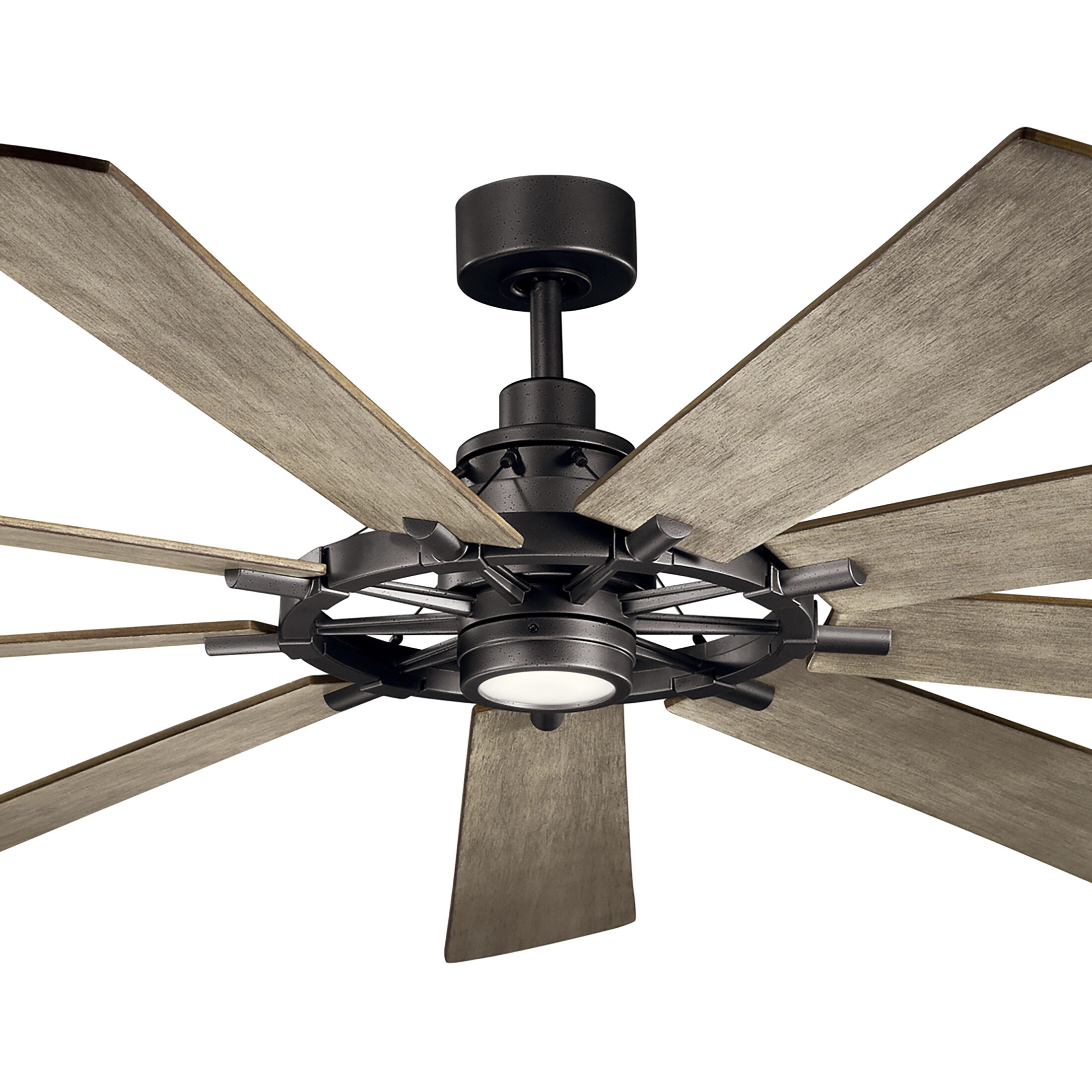 Gentry Xl 85 inch Anvil Iron with Dist Antiq Gray Blades Ceiling Fan in Etched Cased Opal