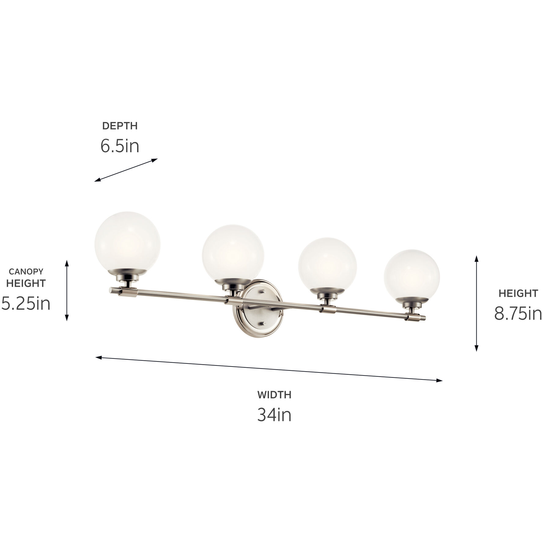 Benno 4 Light 34 inch Polished Nickel Bath Bracket Wall Light, 4 Arm