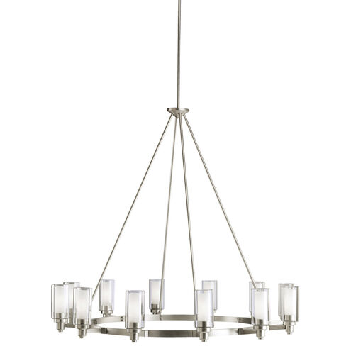 Circolo 12 Light 45 inch Brushed Nickel Chandelier 1 Tier Large Ceiling Light in Clear Outer With Satin Etched Inner, 1 Tier Large