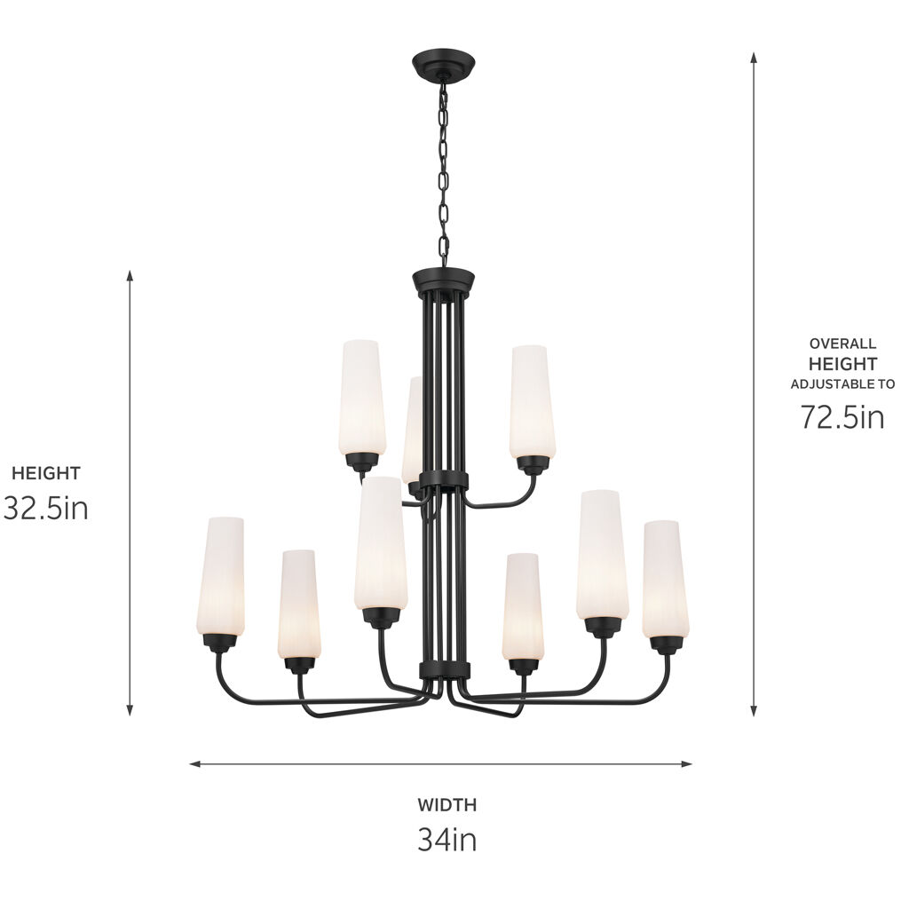 Truby 9 Light 34 inch Black Chandelier Ceiling Light, Large