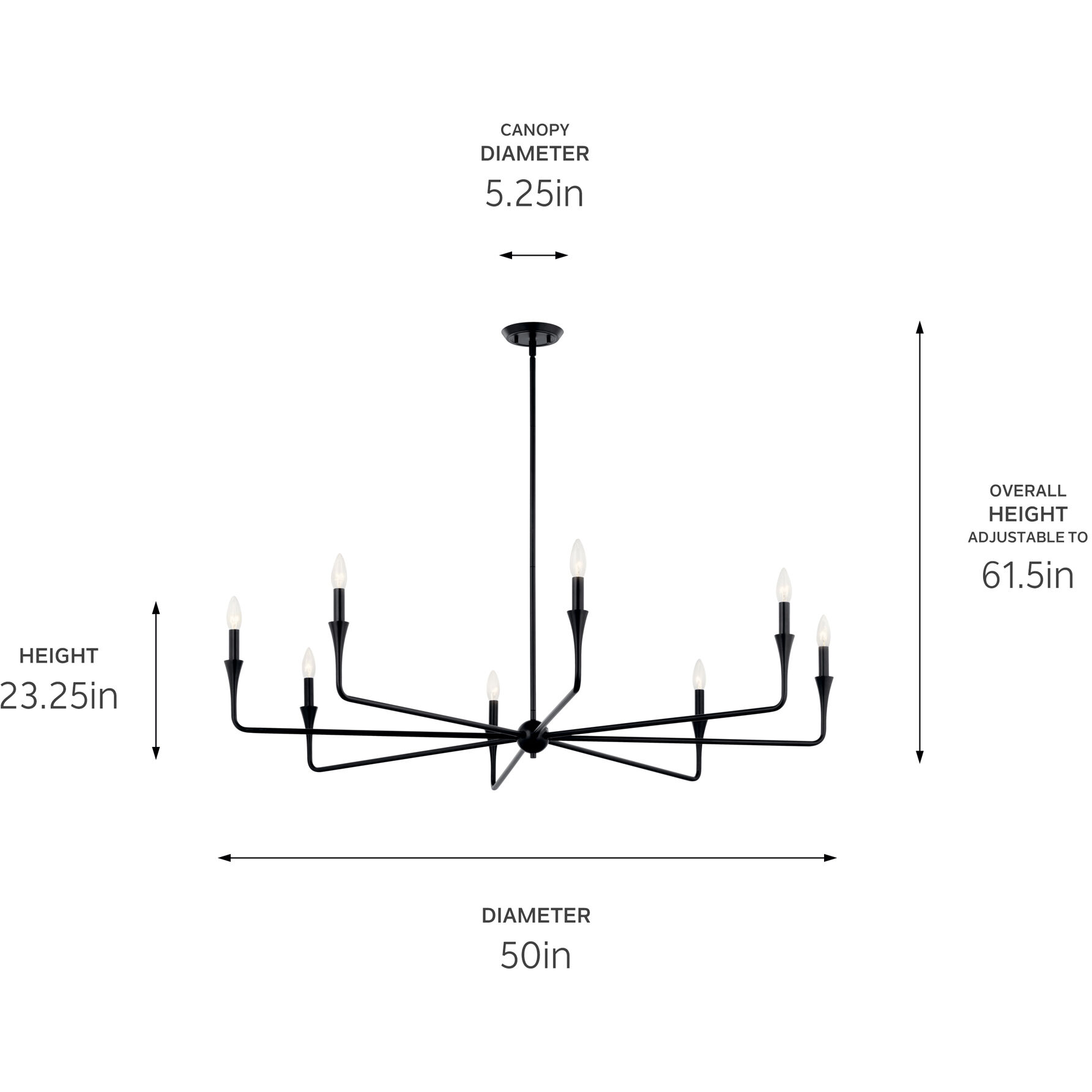 Alvaro 8 Light Black Chandelier Ceiling Light, 1 Tier Large