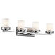 Hendrik 4 Light 34 inch Chrome Wall Mt Bath 4 Arm Wall Light in Satin Etched Cased Opal