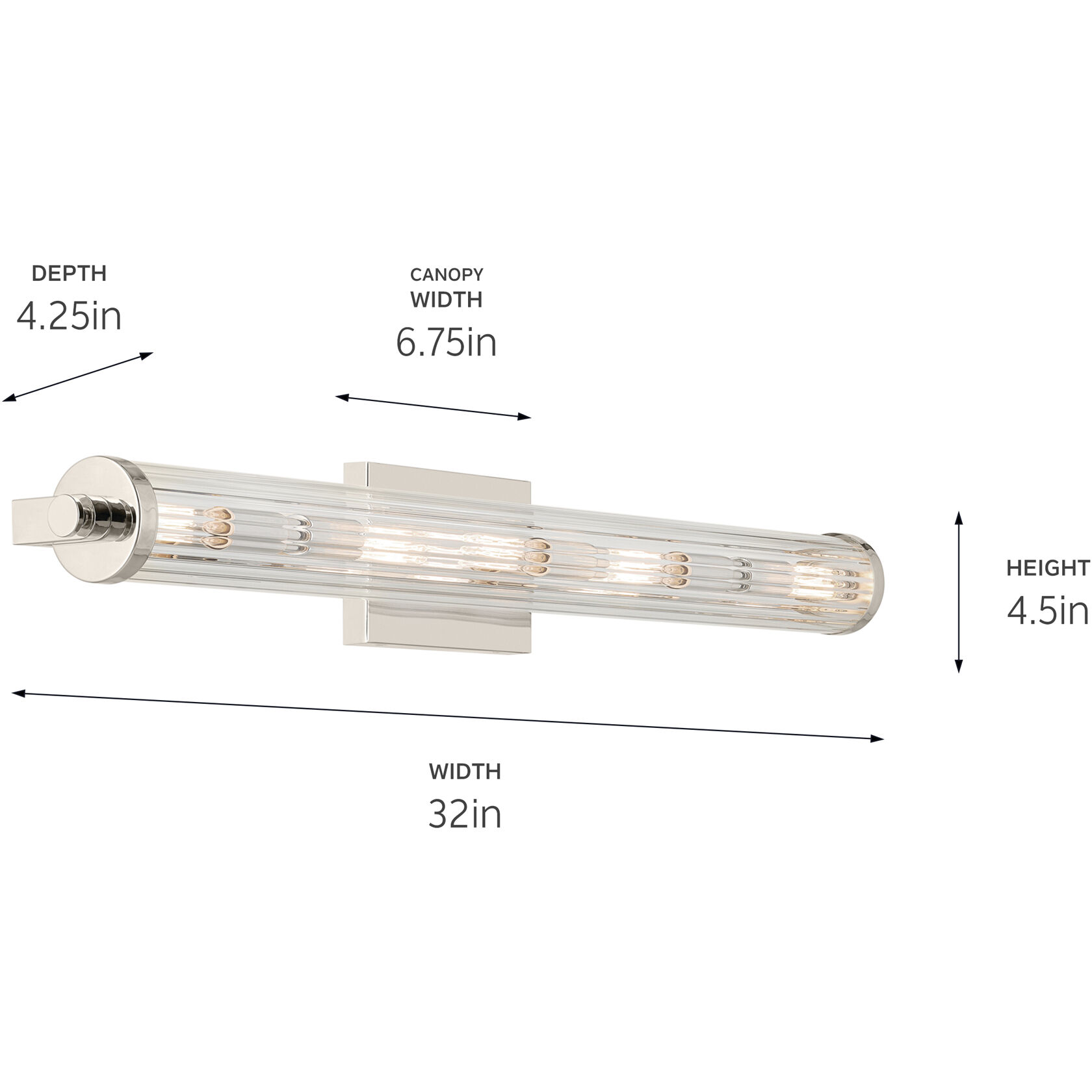 Azores 5 Light 32 inch Polished Nickel Linear Bath Wall Light, Large