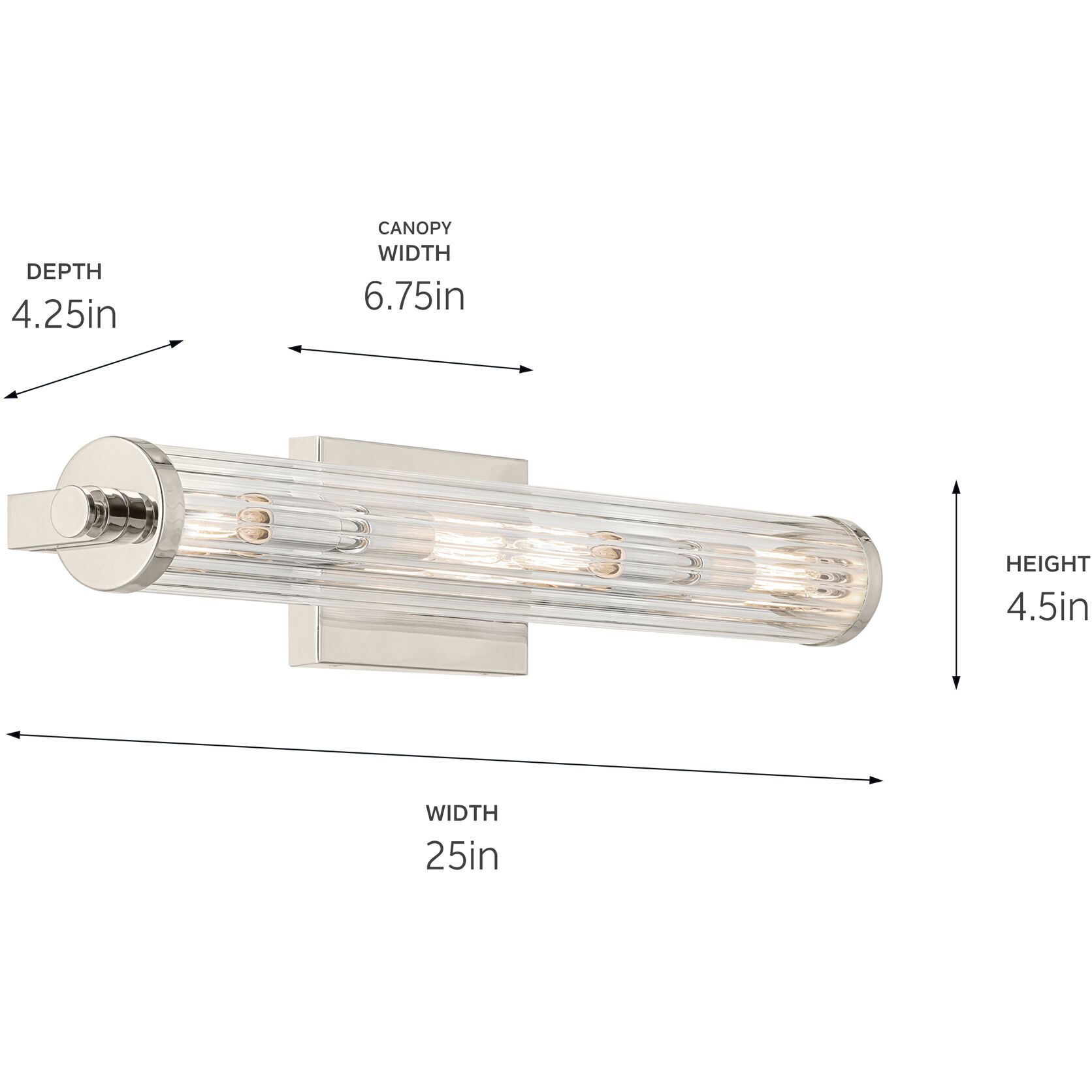 Azores 4 Light 25 inch Polished Nickel Linear Bath Wall Light, Medium