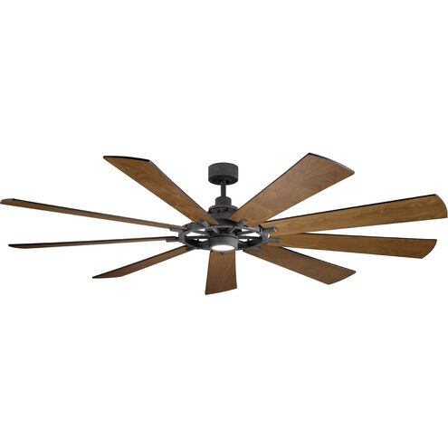 Gentry Xl 85 inch Distressed Black with Walnut Blades Ceiling Fan in Etched Cased Opal