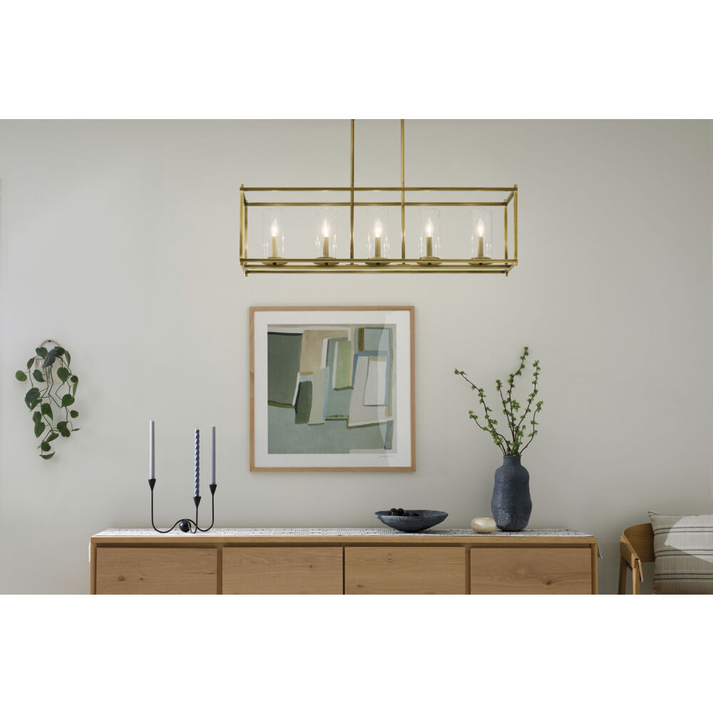 Crosby 5 Light 10 inch Natural Brass Chandelier Linear Ceiling Light