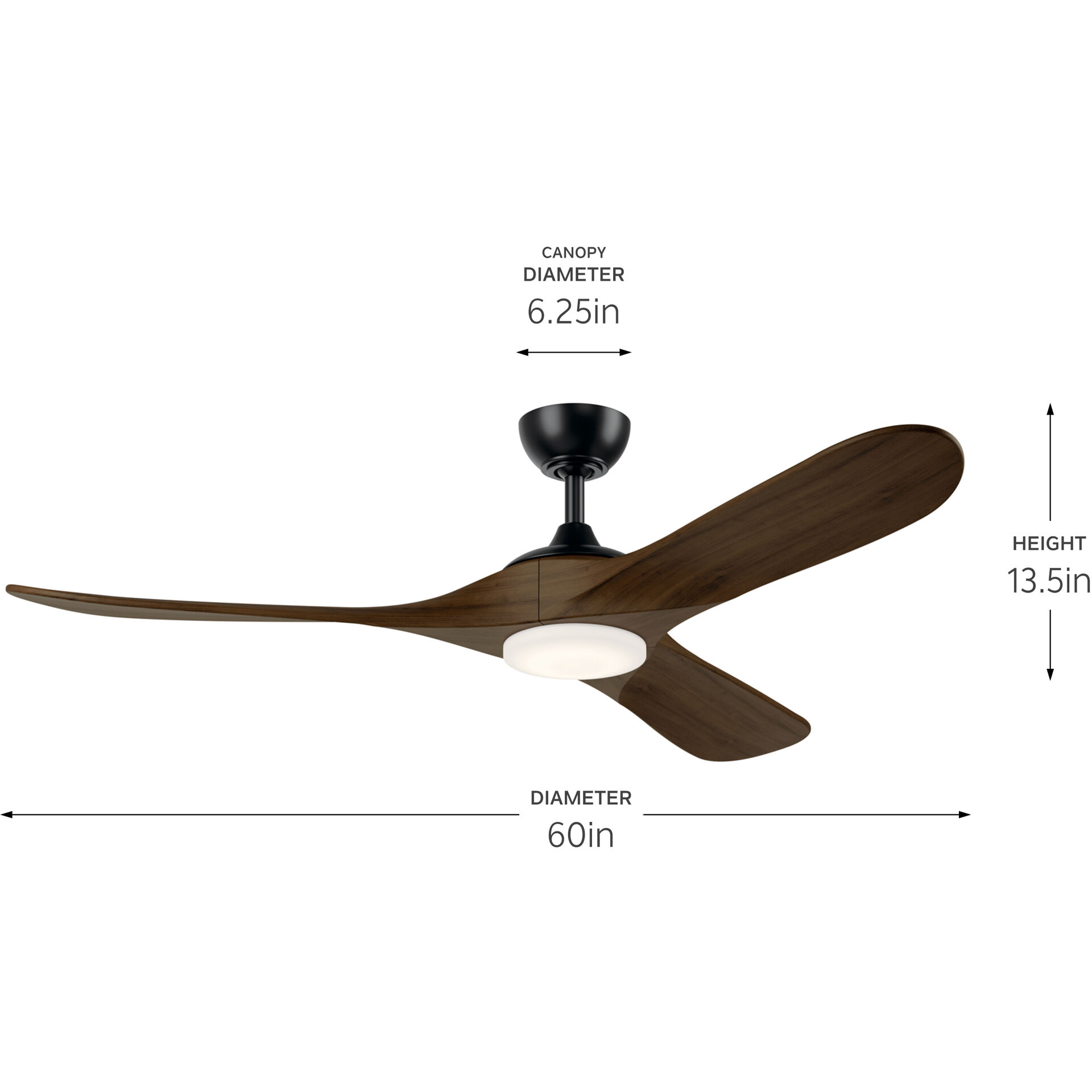 Mylo 60 inch Satin Black with Aged Walnut Blades Ceiling Fan