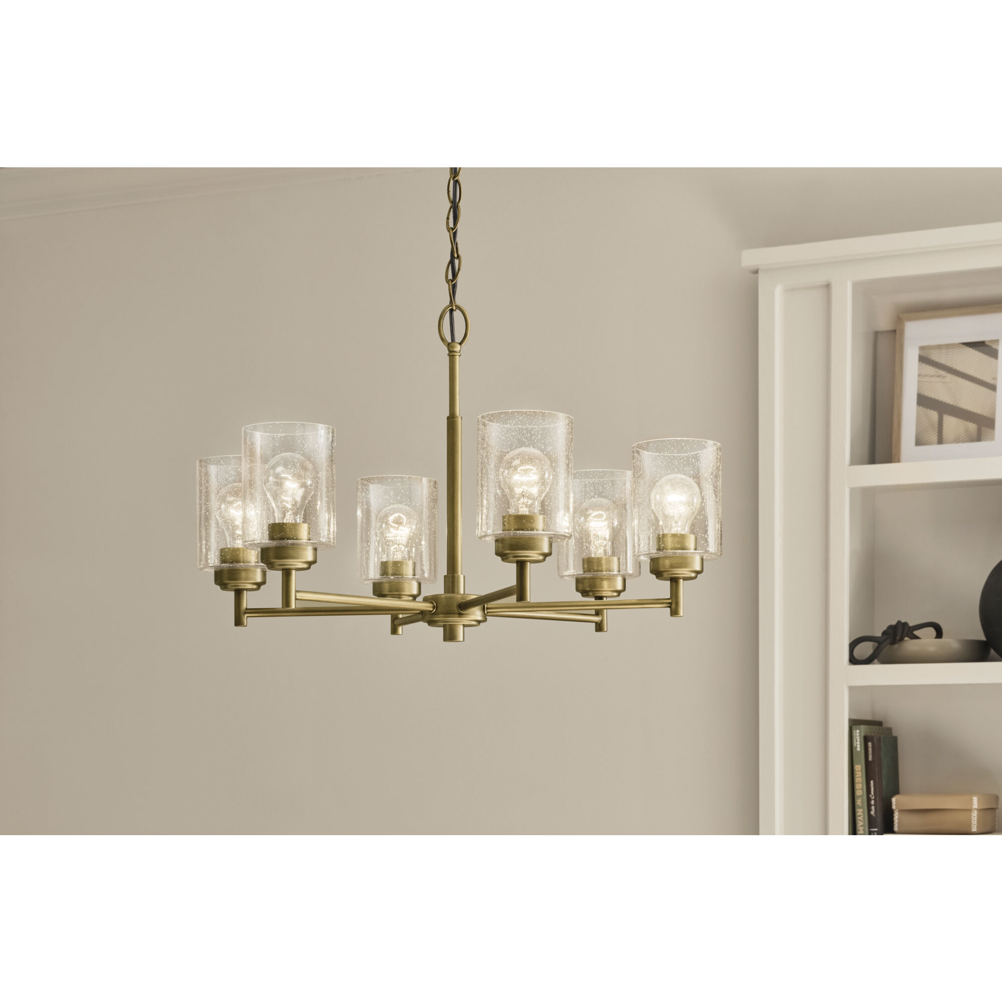 Winslow 6 Light Natural Brass Chandelier Ceiling Light, 1 Tier, Large
