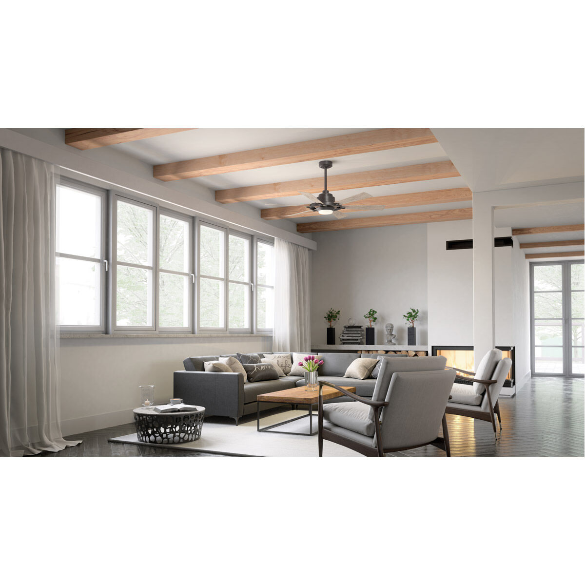 Gentry Lite 52 inch Anvil Iron with Dist Antiq Gray Blades Ceiling Fan in Distressed Antique Gray/Walnut