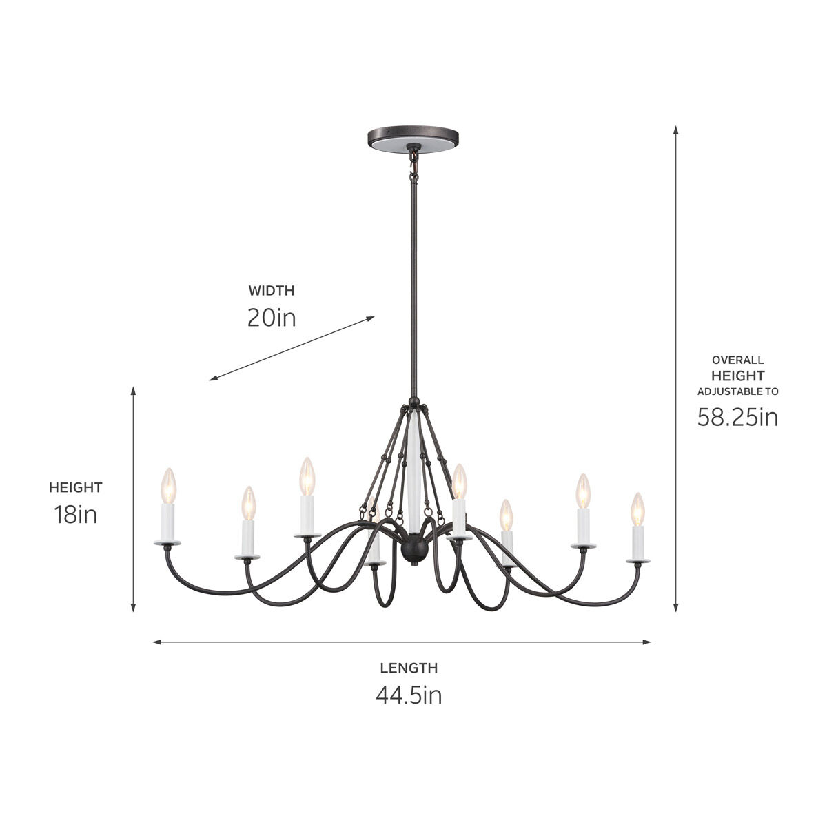 Homestead Freesia 8 Light 20 inch Anvil Iron Chandelier Linear Ceiling Light