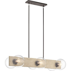 Marquee 6 Light 18 inch White Washed Wood Chandelier Linear (Single) Ceiling Light, Single