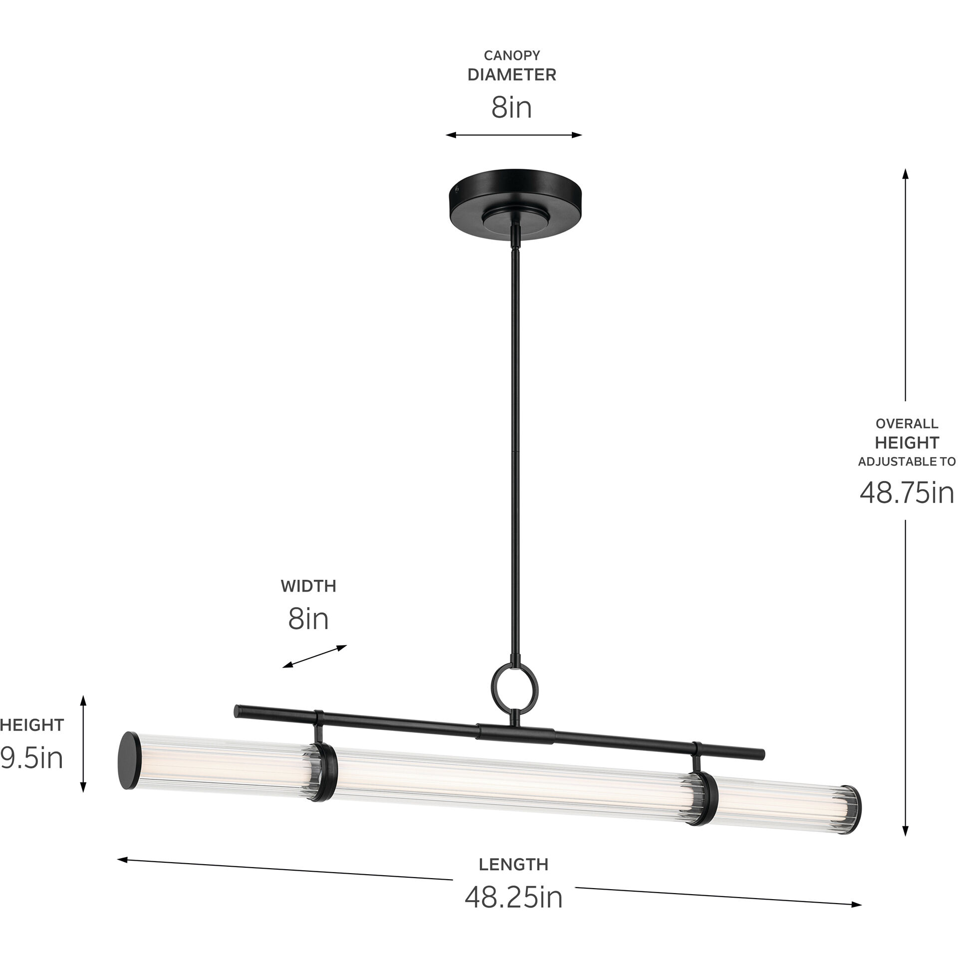 Riven LED 8 inch Black Chandelier Linear Ceiling Light