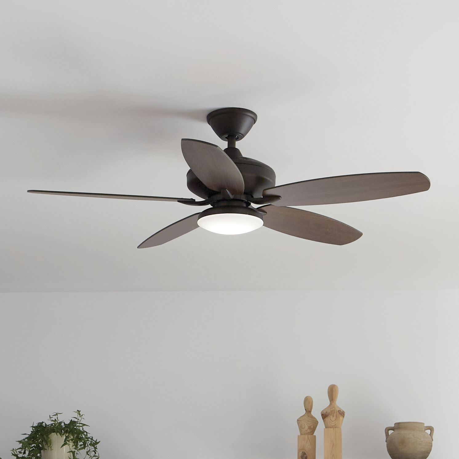 Renew Designer 52 inch Satin Natural Bronze with Walnut Blades Ceiling Fan