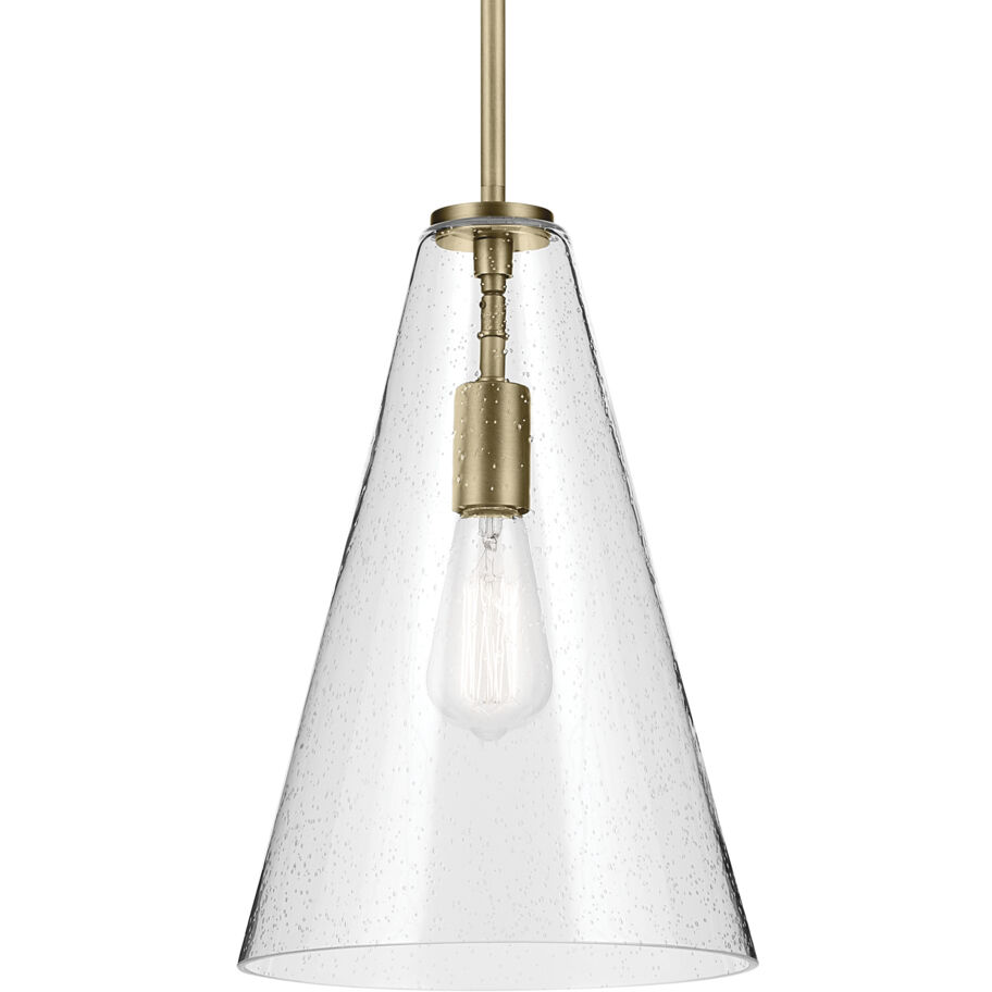 Everly 1 Light Natural Brass Pendant Ceiling Light in Clear Seeded