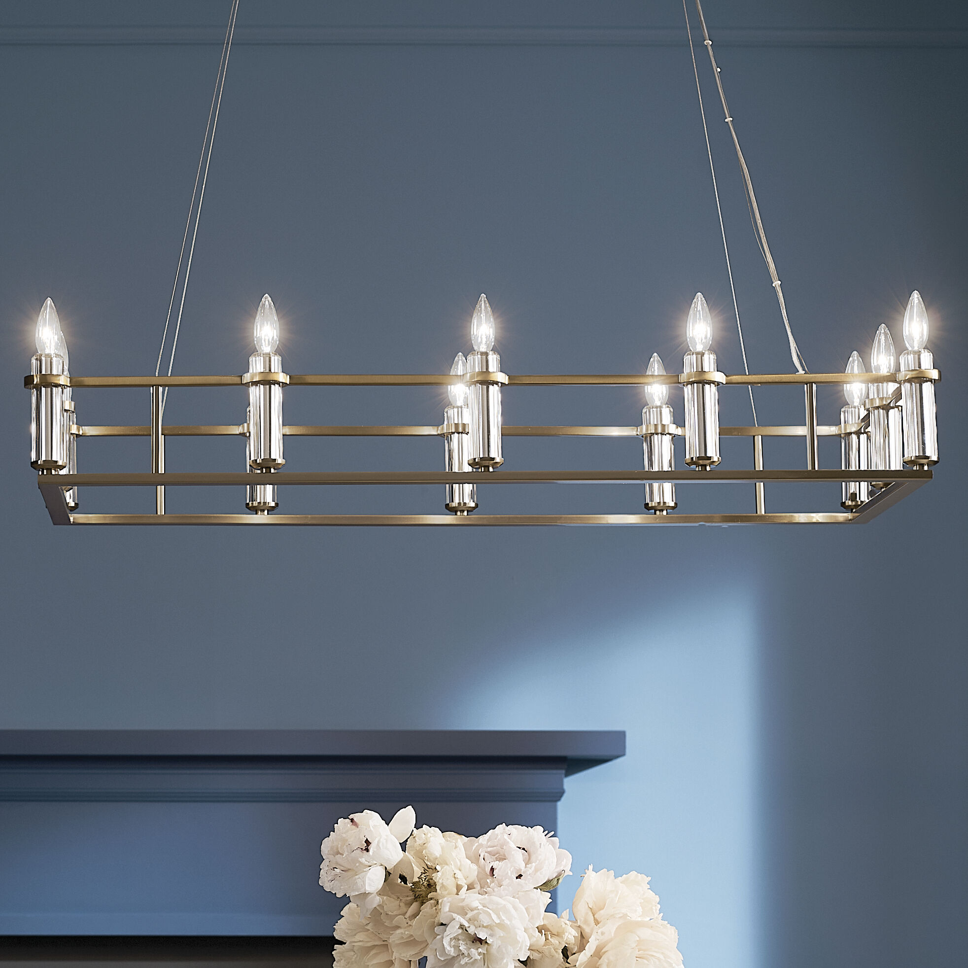 Rosalind 12 Light 17 inch Brushed Natural Brass Chandelier Linear Ceiling Light