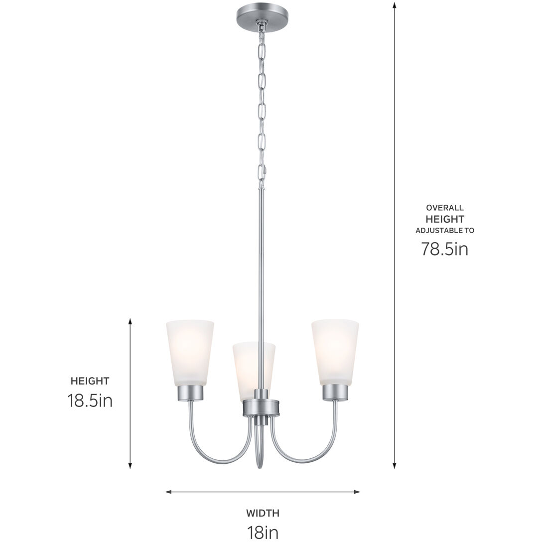 Erma 3 Light Brushed Nickel Chandelier Ceiling Light, Small, 1 Tier