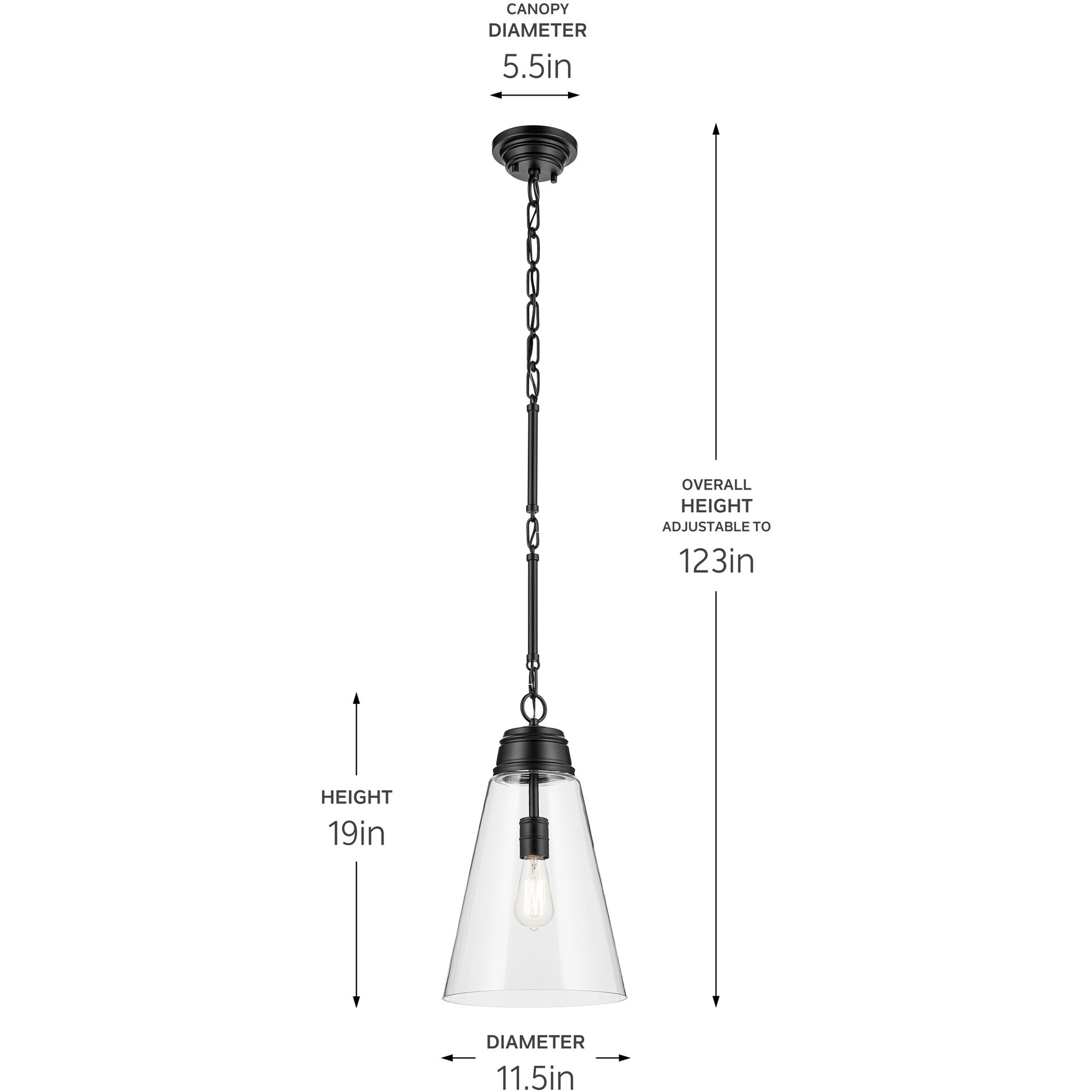Marsailli 1 Light Black Pendant Ceiling Light in Clear, Medium