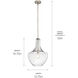 Everly 1 Light 14 inch Brushed Nickel Pendant Ceiling Light in Clear Seeded