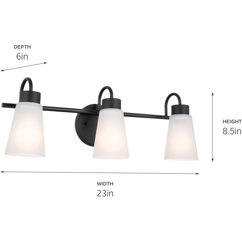 Erma 3 Light 23 inch Black Bath Vanity Light Wall Light, 3 Arm