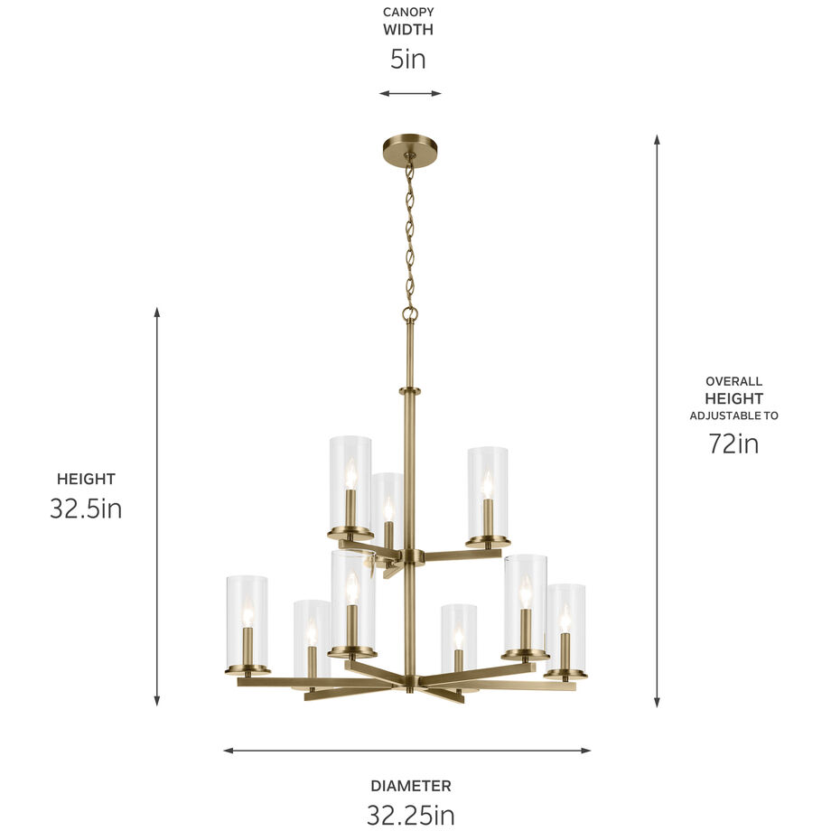 Crosby 9 Light Natural Brass Chandelier Ceiling Light