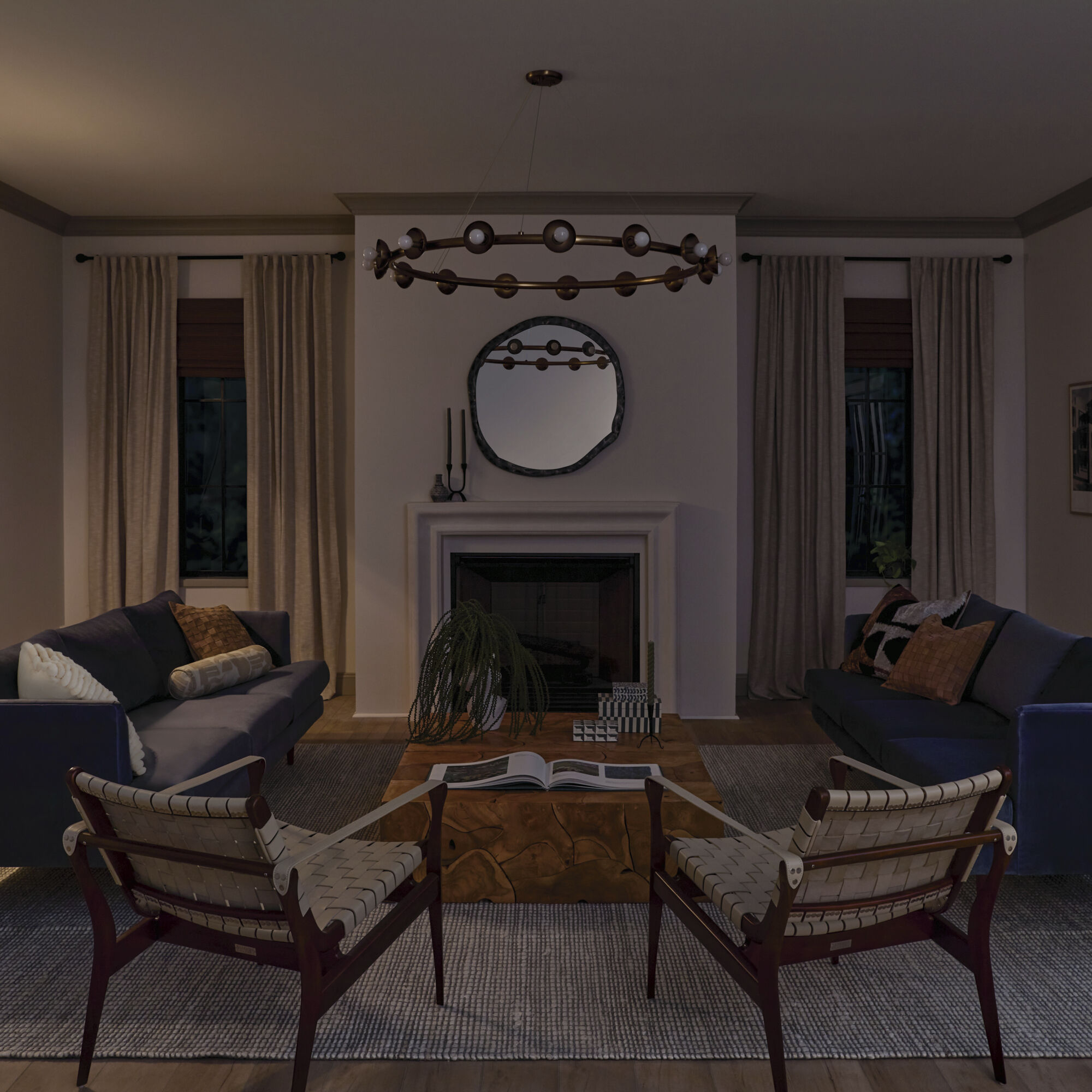 Delvin 6 Light 44.25 inch Champagne Bronze with Black Chandelier Linear Ceiling Light, Single