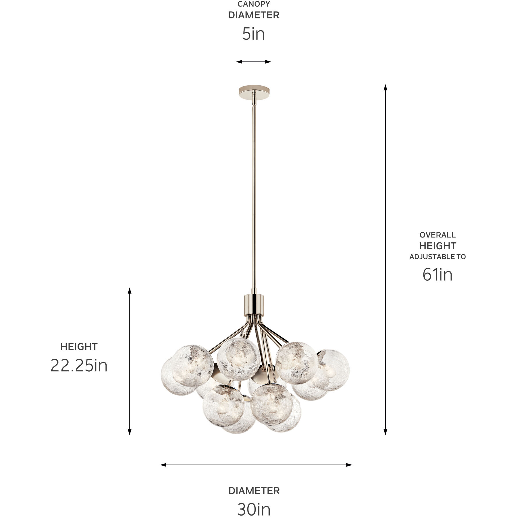 Silvarious 12 Light Polished Nickel Chandelier/Semi Flush Ceiling Light in Clear Crackle