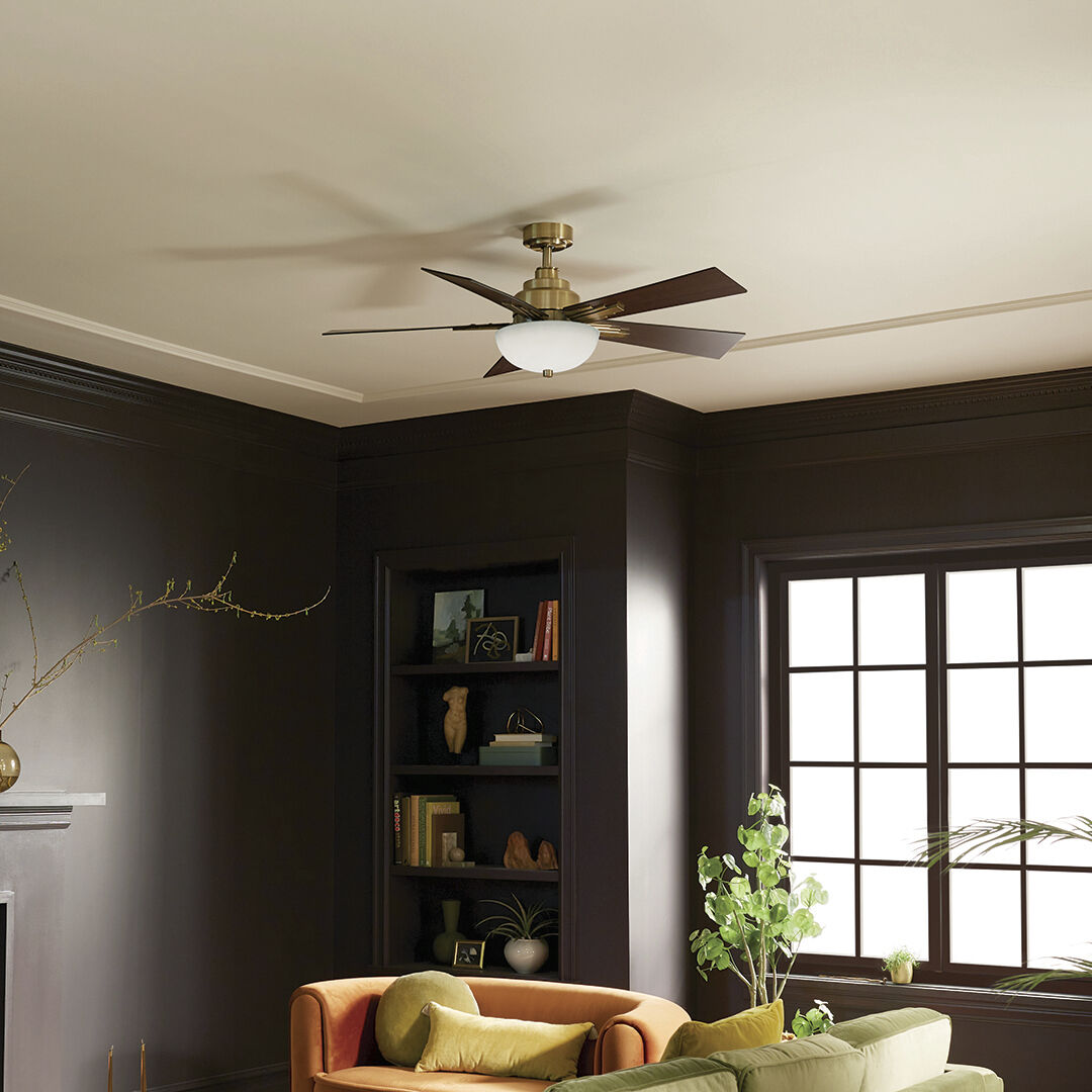Vinea 52 inch Brushed Natural Brass with Black Blades Ceiling Fan